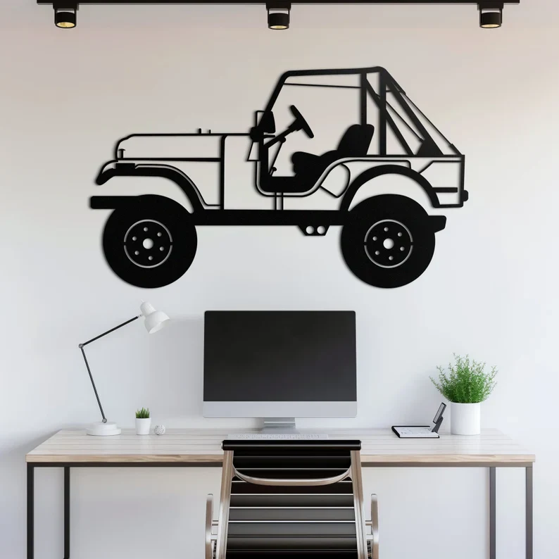 Retro Jeep Metal Wall Hanging for Home & Café Decor