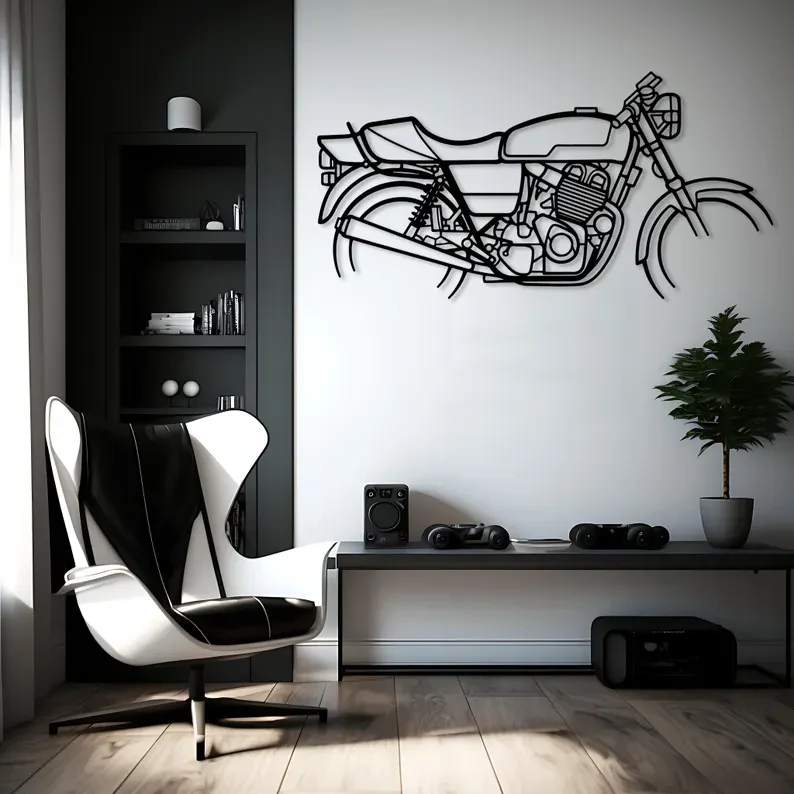 Retro Style Motorcycle Metal Wall Art for Interiors - Image 3