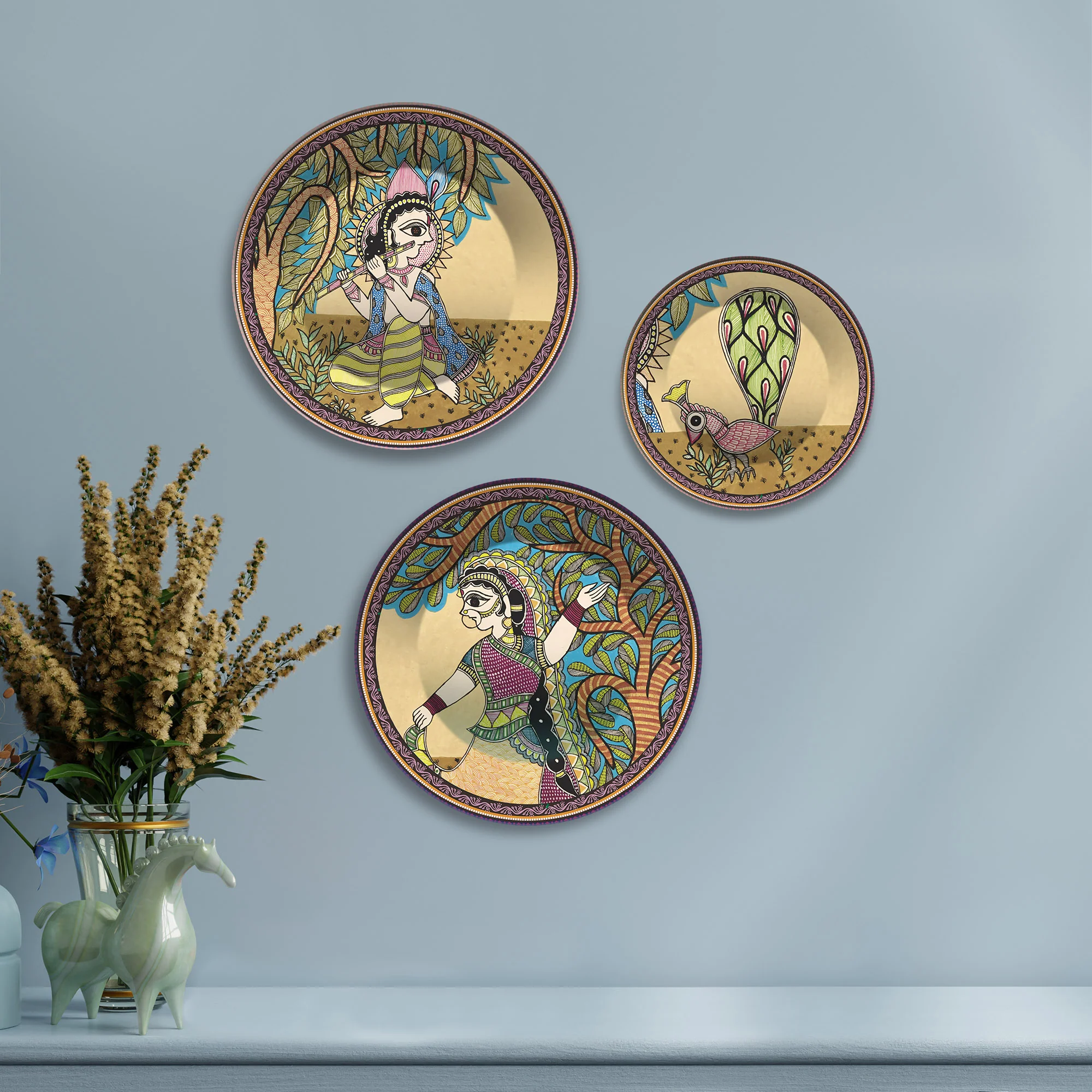Rhythm of Roots Tribal Folk Art Premium Wall Plates Painting Set of 3 - Image 2
