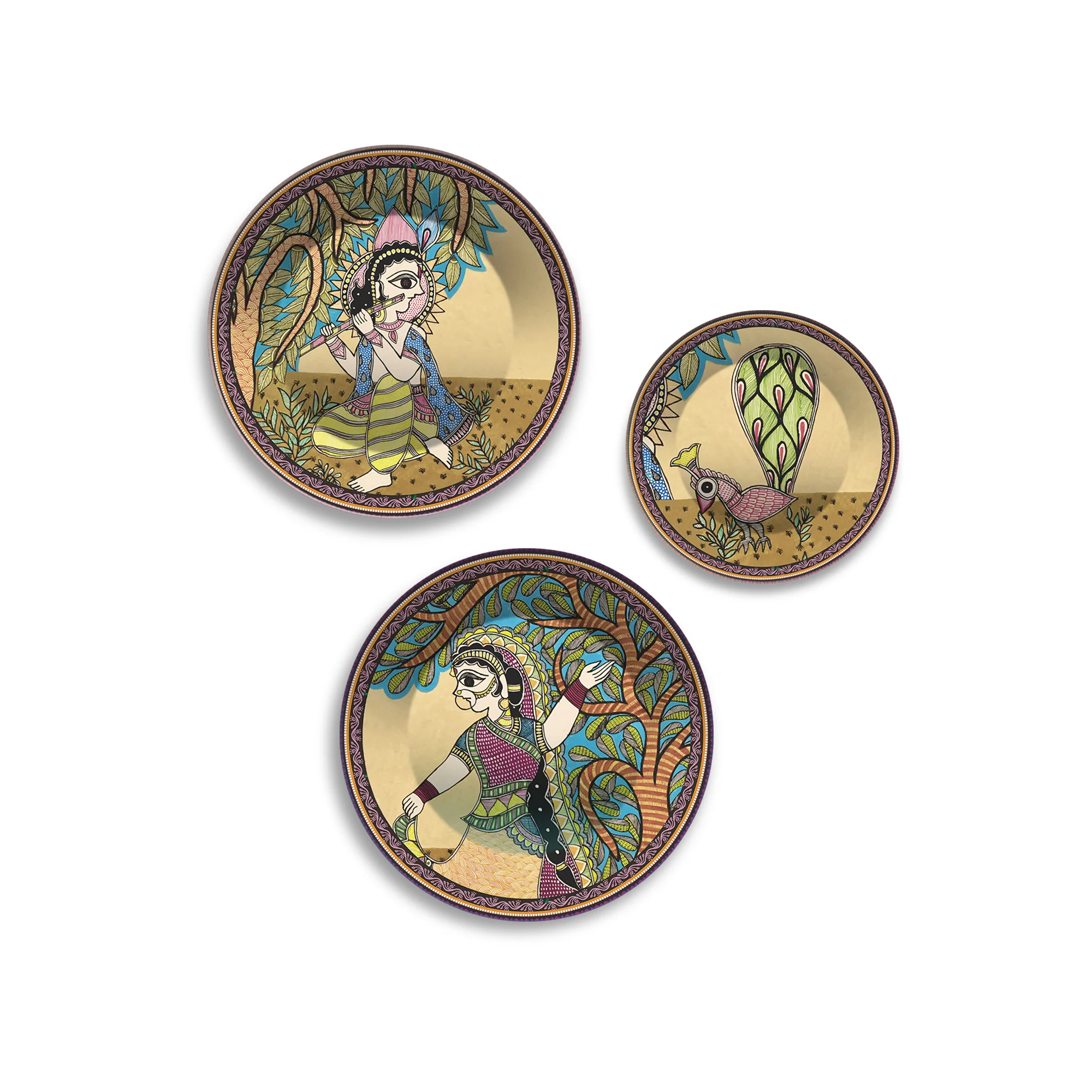 Rhythm of Roots Tribal Folk Art Premium Wall Plates Painting Set of 3 - Image 4