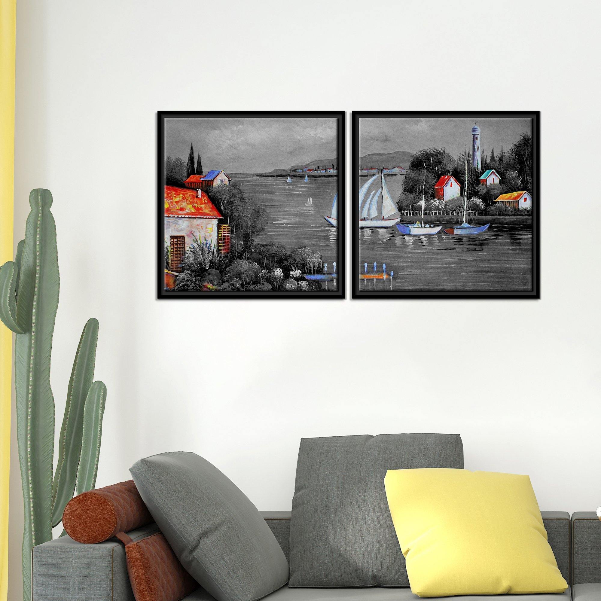Beautiful Lake View Scenery Wall Painting of 2 Pieces Floating Frame - Image 3