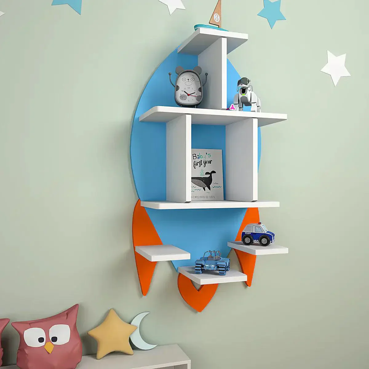 Rocket Shape Wooden Wall Storage Shelf for Kids - Image 3