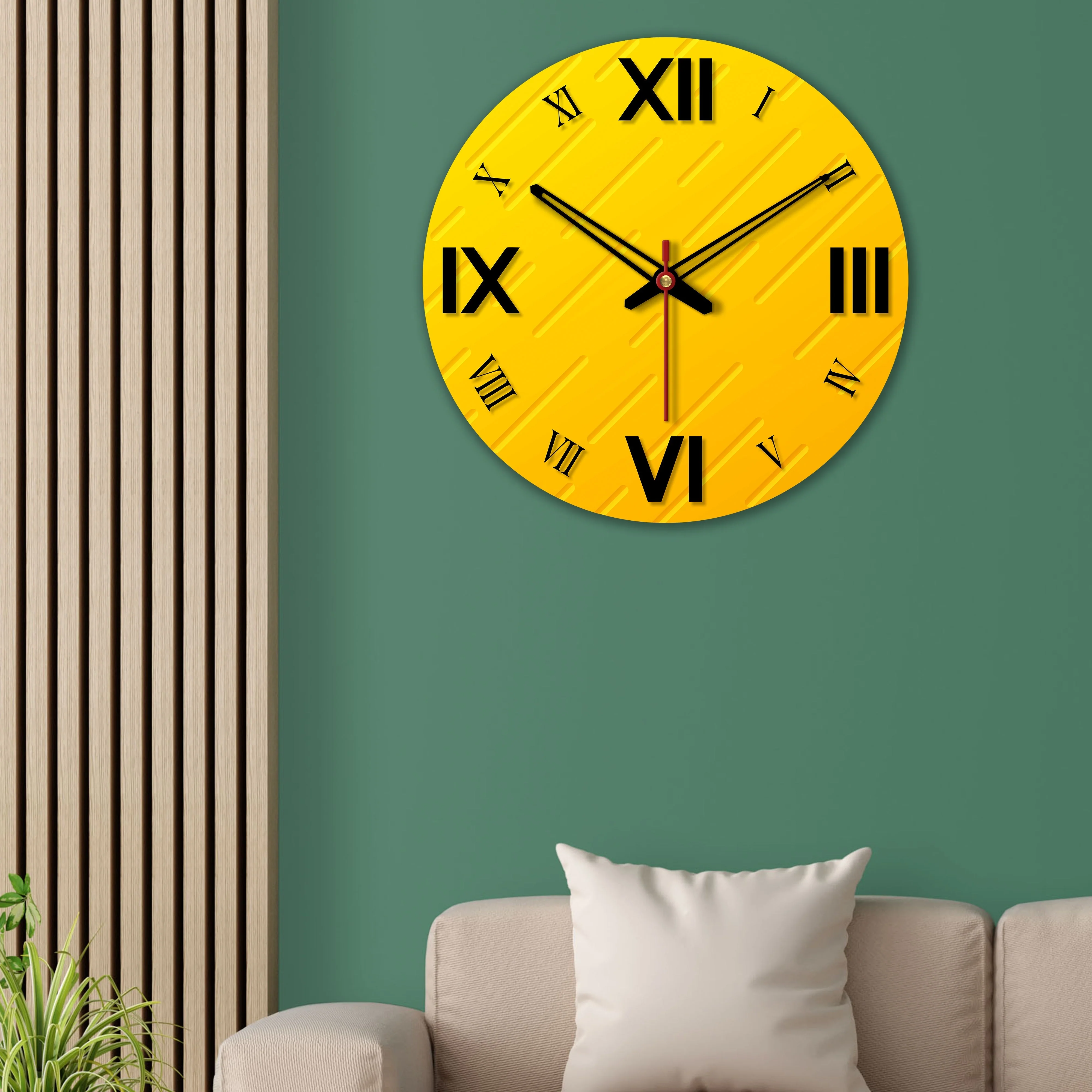 Roman Numbers Yellow Print Wooden Wall Clock - Image 2