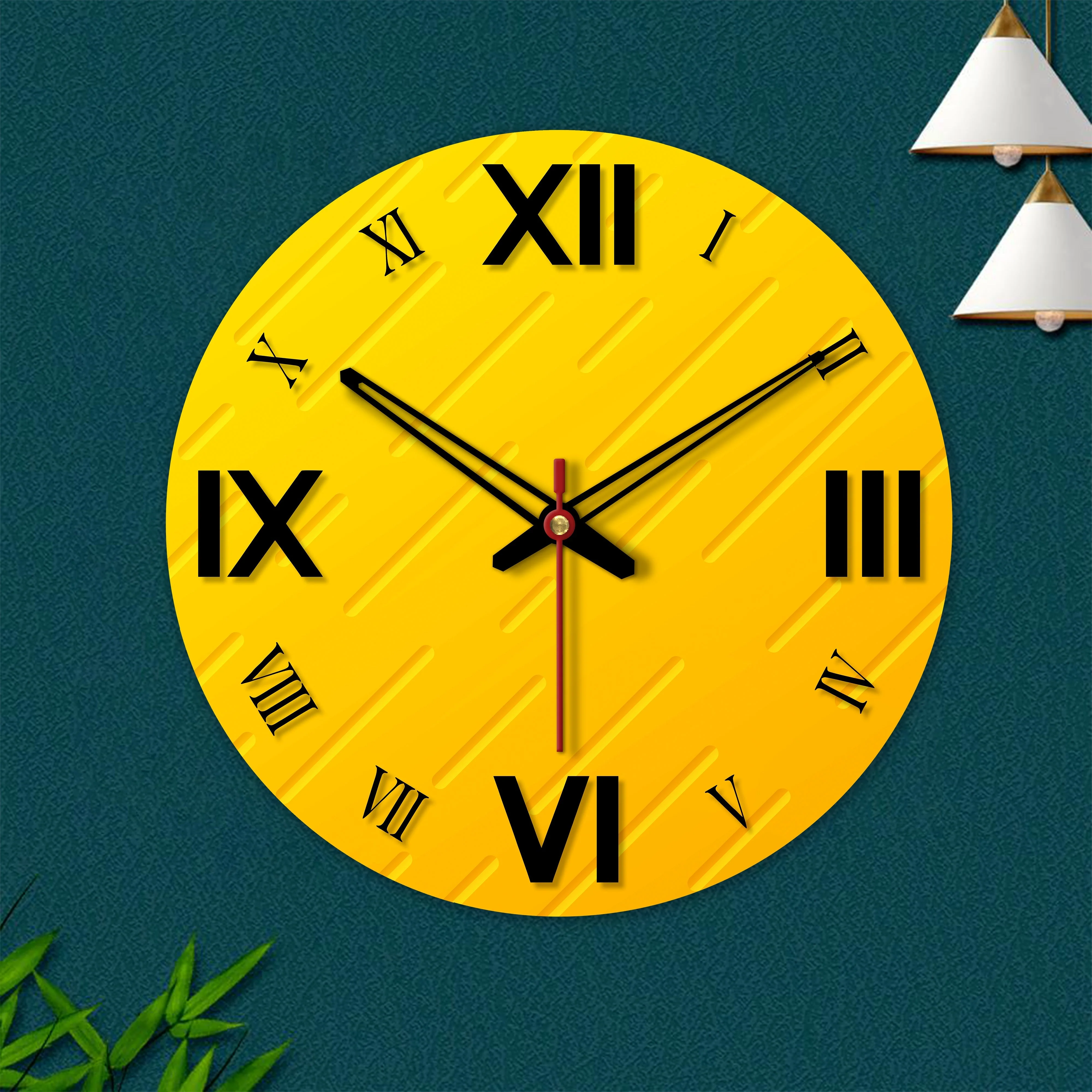 Roman Numbers Yellow Print Wooden Wall Clock - Image 5