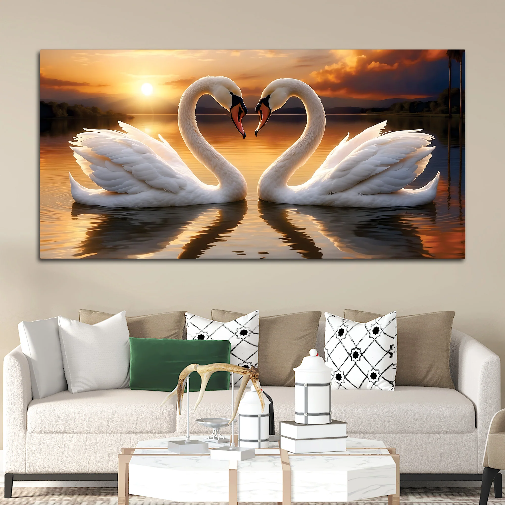 Romantic Swan Couple Wall Painting for Living Room Décor - Image 3