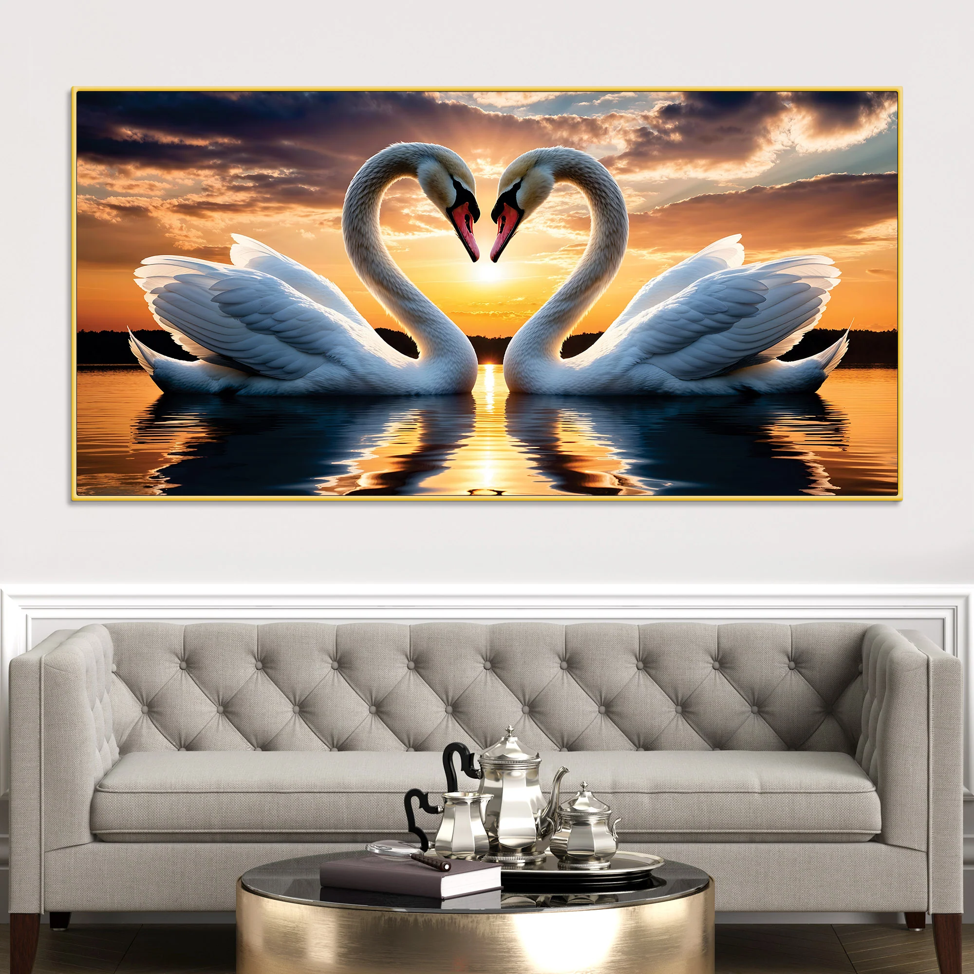 Romantic White Swan Wall Painting for Modern Living Room - Image 2
