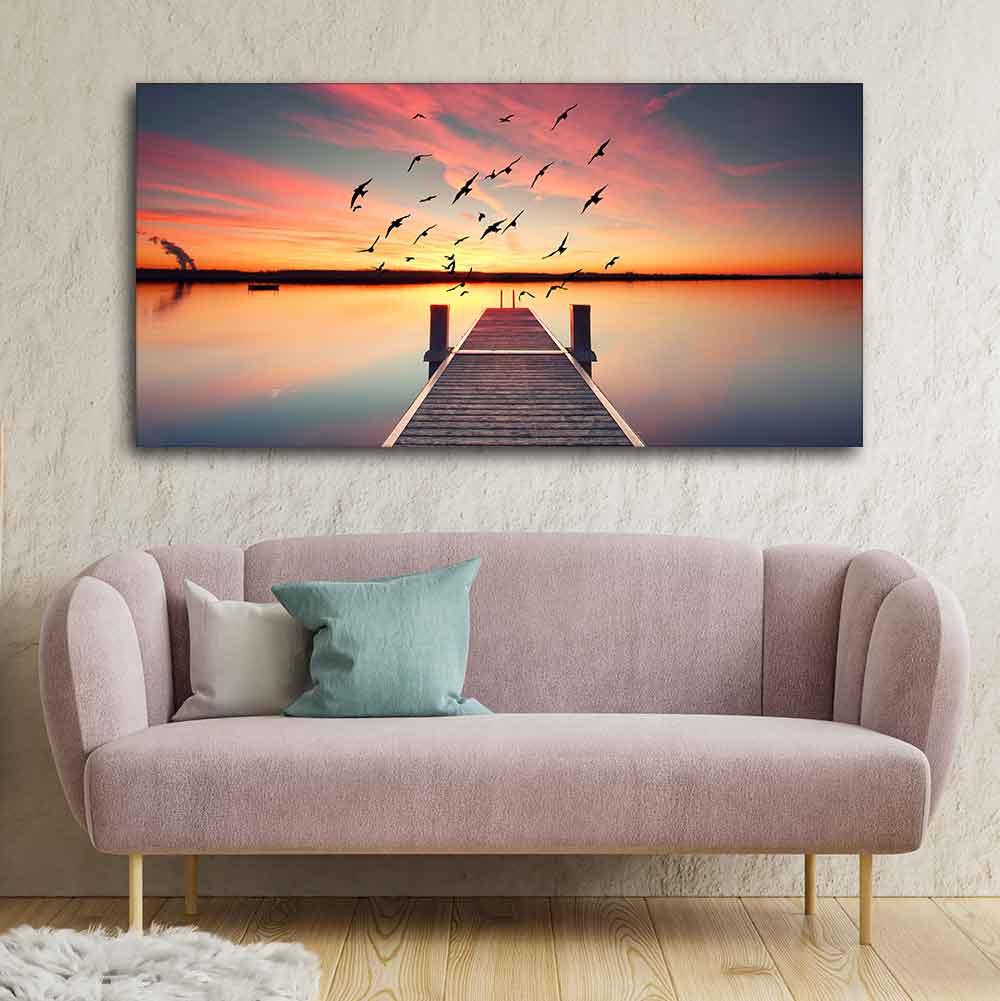 Romantic Wooden Jetty in Sunset Canvas wall Painting - Image 4
