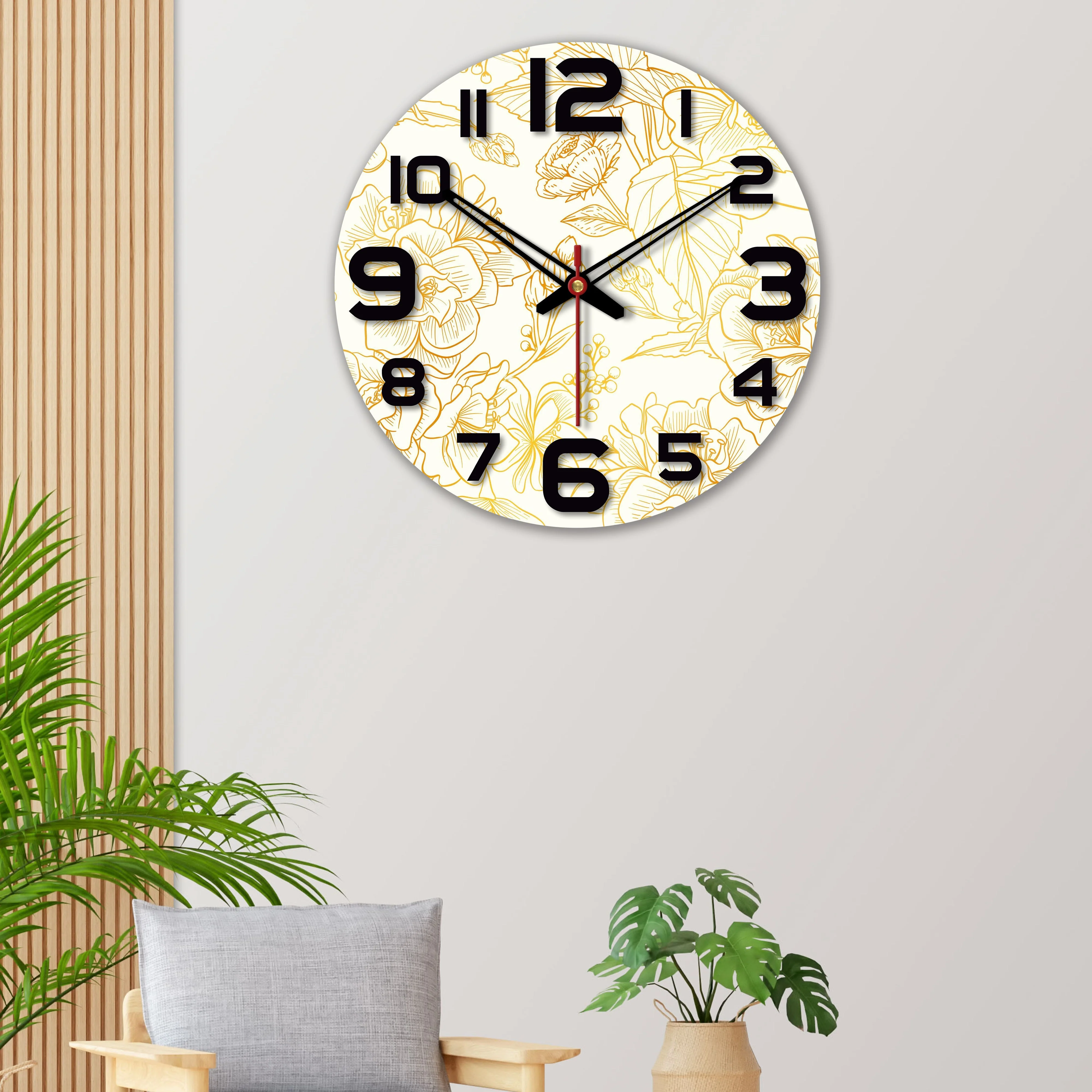Rose Printed Wooden Wall Clock For Living Room - Image 2