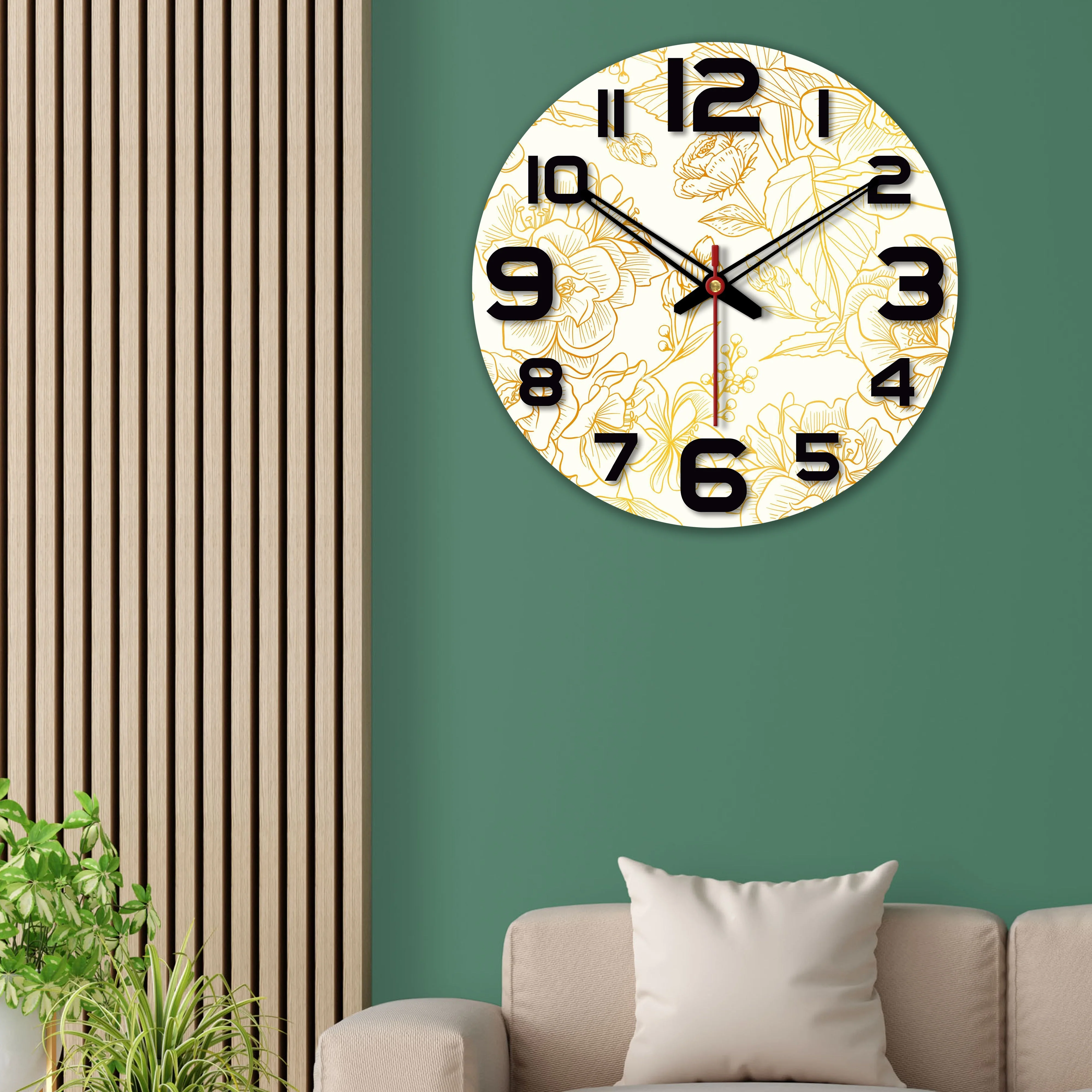 Rose Printed Wooden Wall Clock For Living Room - Image 3