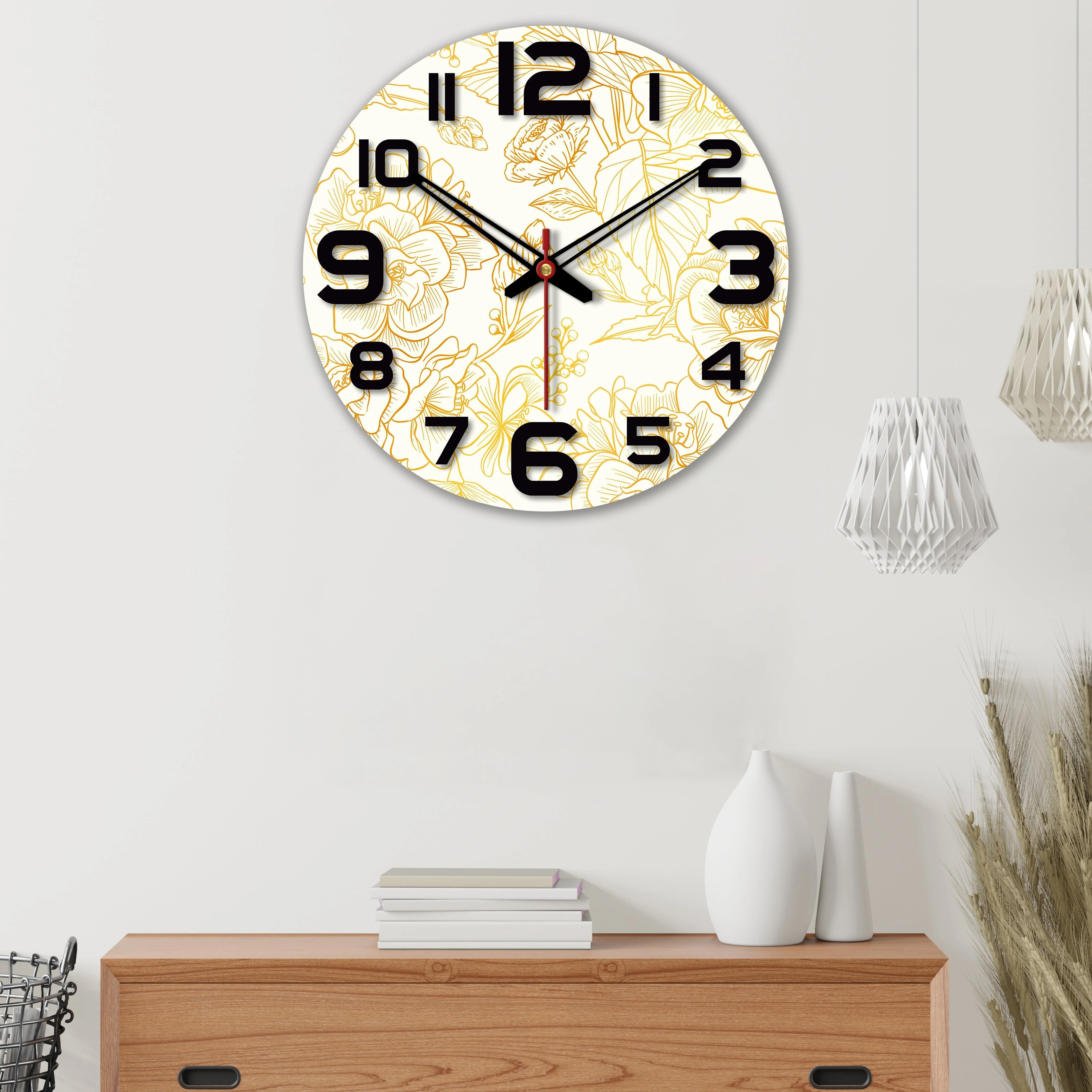 Rose Printed Wooden Wall Clock For Living Room - Image 4