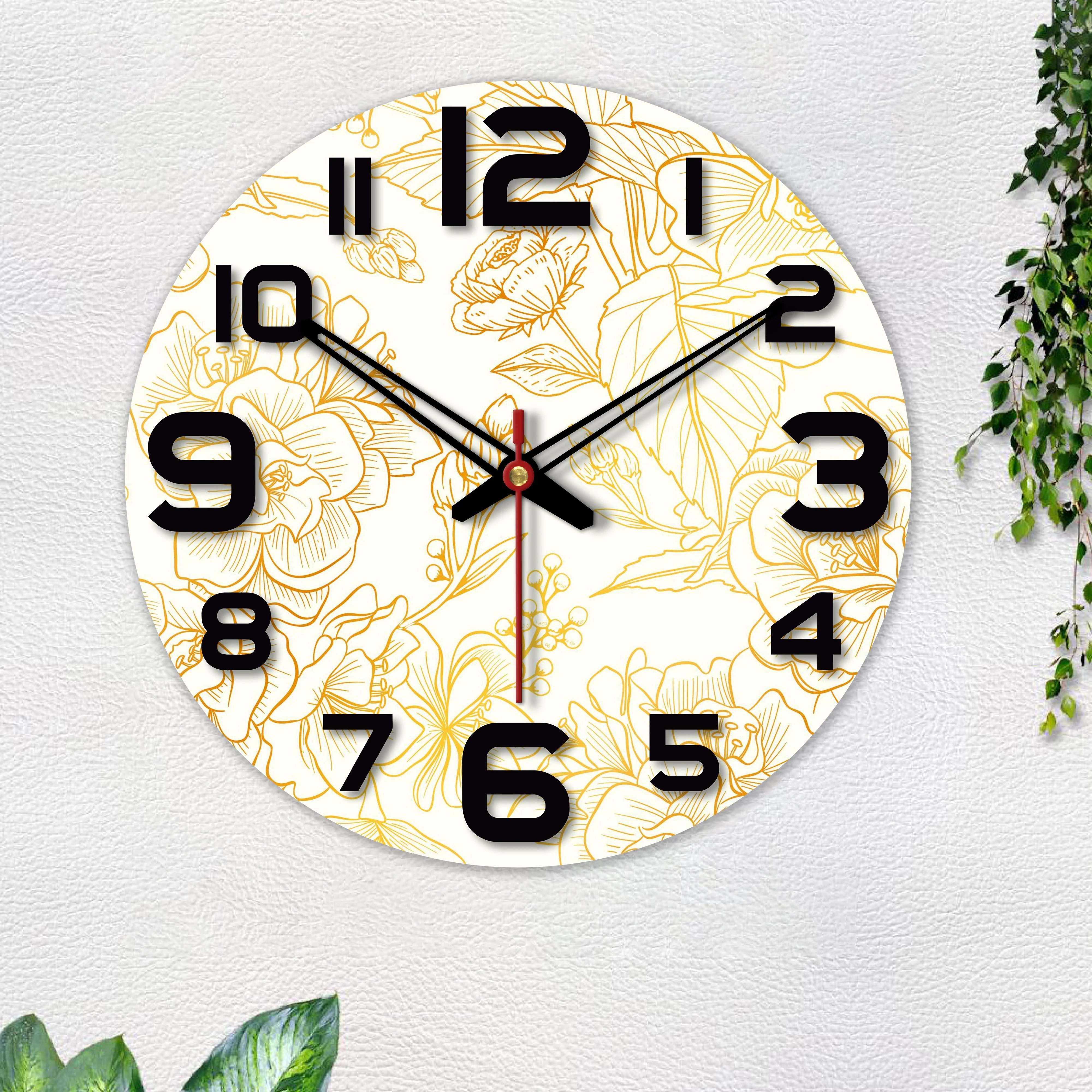 Rose Printed Wooden Wall Clock For Living Room - Image 5