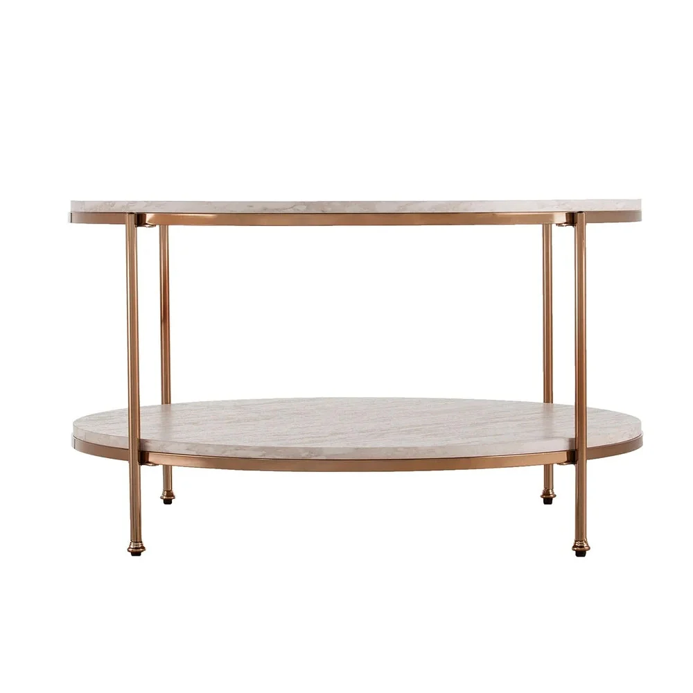 Round Metal Copper Round Coffee Table In Shiny Golden Edge - Image 4