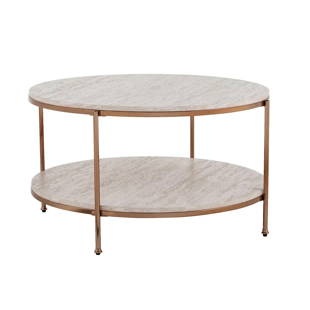 Round Metal Copper Round Coffee Table In Shiny Golden Edge - Image 5
