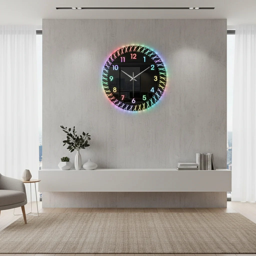 Round RGB LED Wall Clock | Colorful Modern Decorative Wall Clock - Image 3