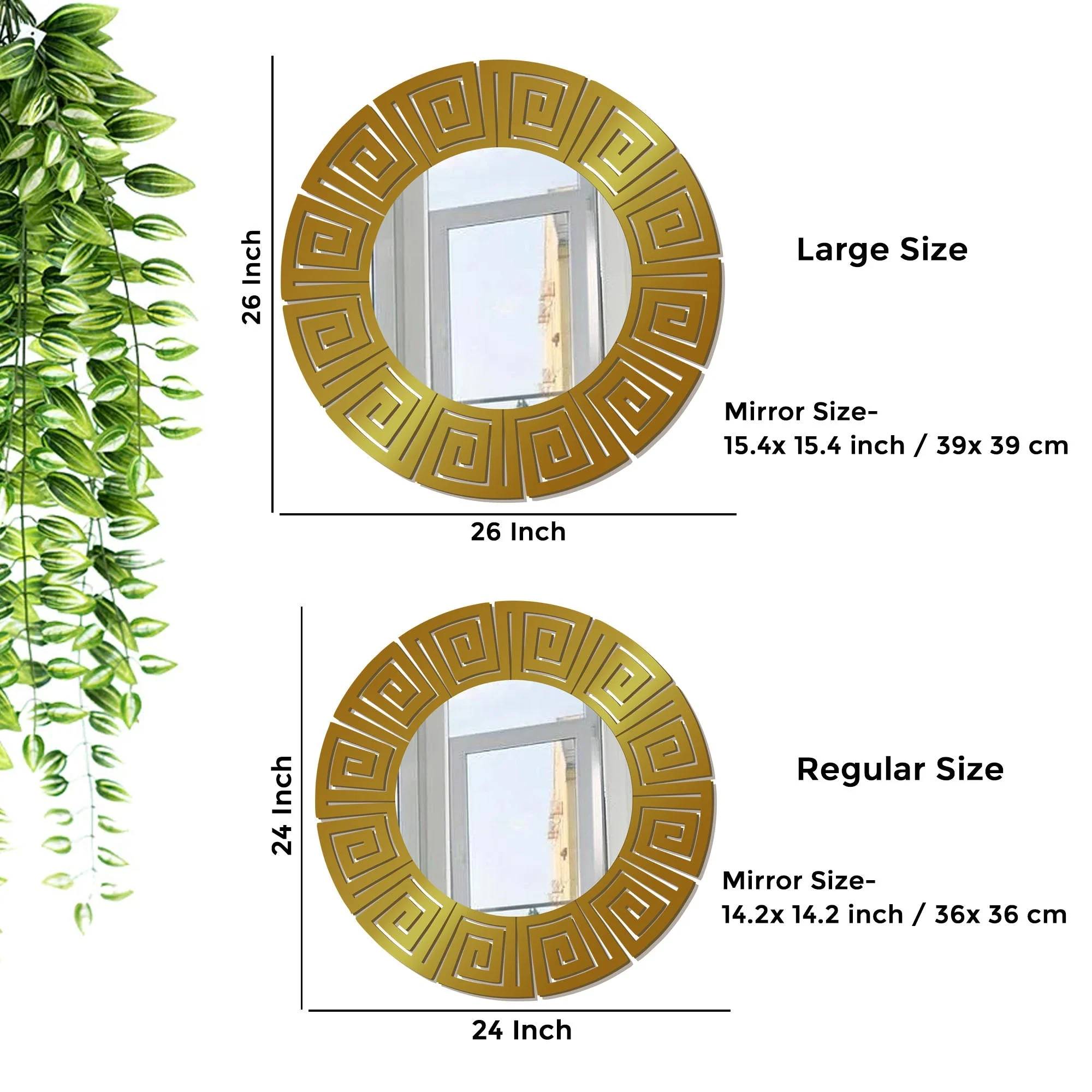 Round Shape Unique Design Stylish Wooden Wall Mirror With Gold Texture - Image 3