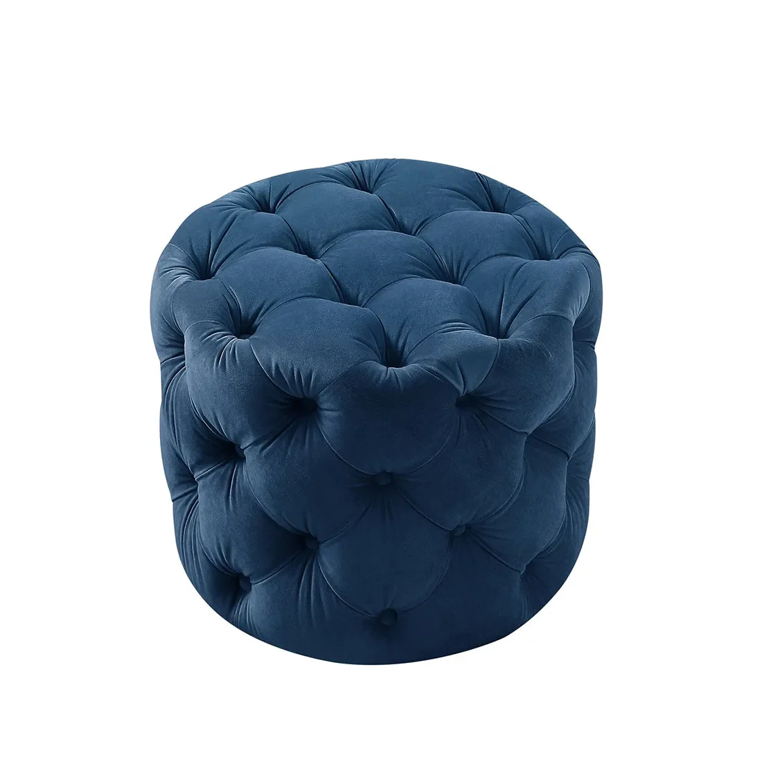 Rounded Shape Dark Blue Color Velvet Tufted Solid Puffy Ottoman - Image 2