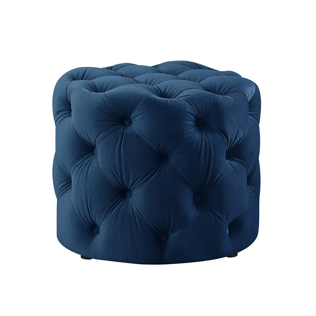 Rounded Shape Dark Blue Color Velvet Tufted Solid Puffy Ottoman - Image 3