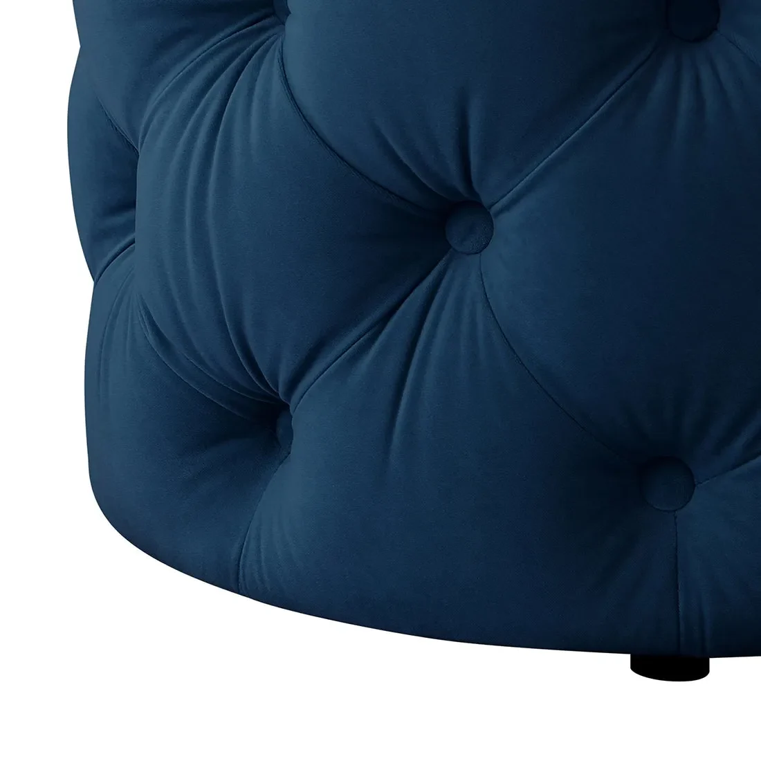 Rounded Shape Dark Blue Color Velvet Tufted Solid Puffy Ottoman - Image 5