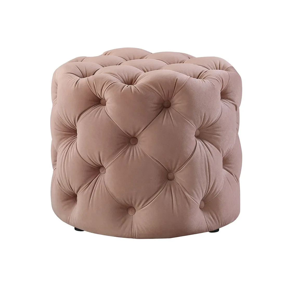 Rounded Shape Pink Color Velvet Tufted Solid Puffy Ottoman - Image 2