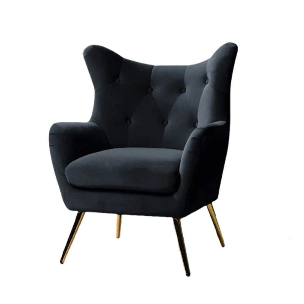 Royal Black Comfortable Tufted Velvet Sofa Lounge Chair - Image 2