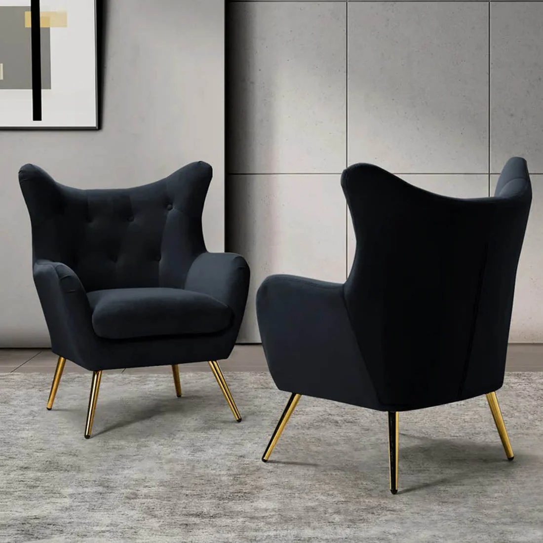 Royal Black Comfortable Tufted Velvet Sofa Lounge Chair - Image 4