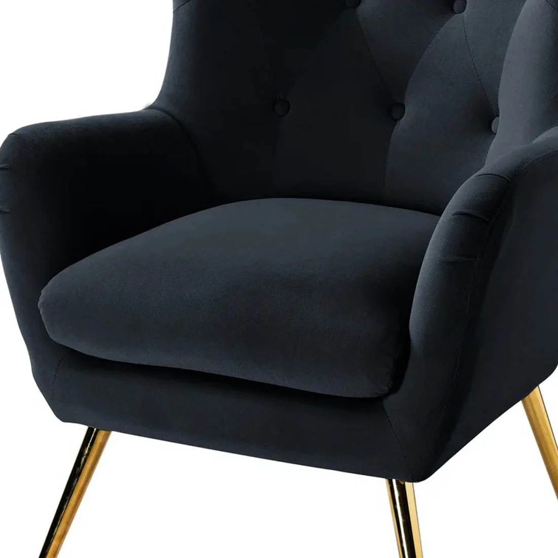 Royal Black Comfortable Tufted Velvet Sofa Lounge Chair - Image 5