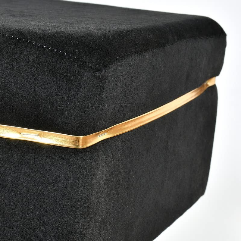 Royal Black Velvet Ottoman Bench with Golden Classic Legs - Image 5