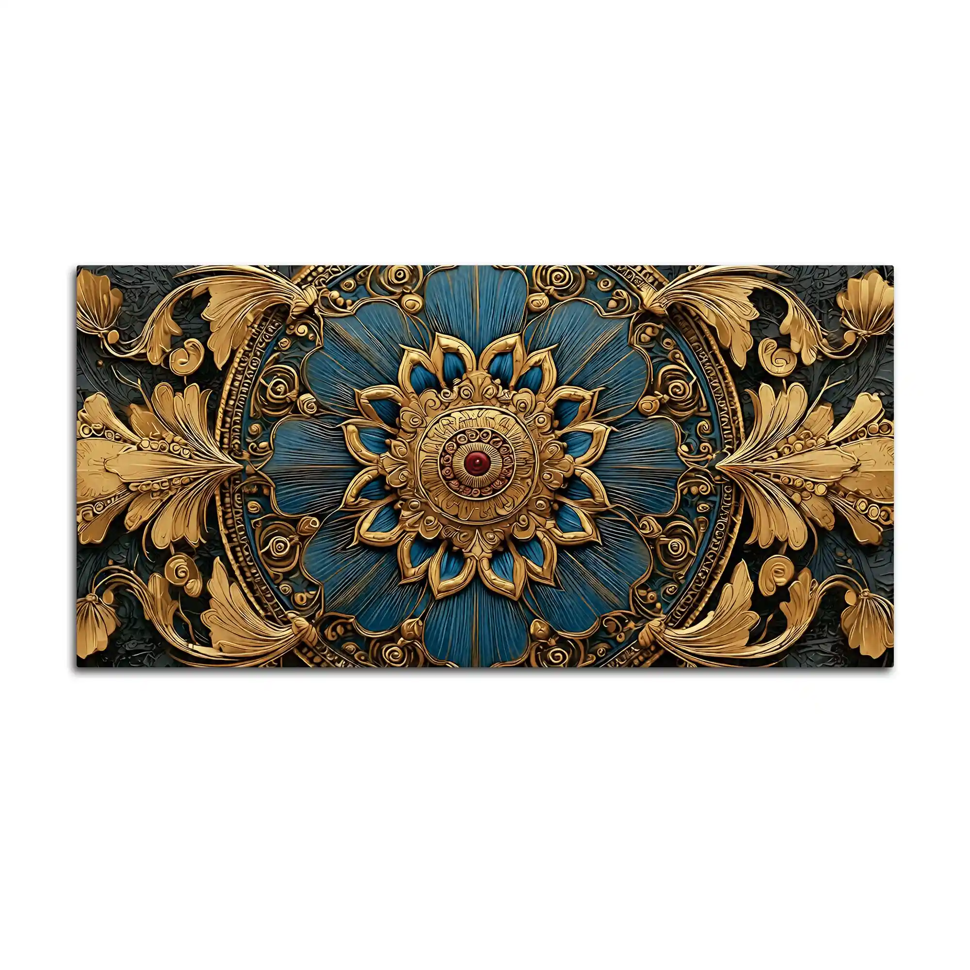 Royal Blue and Gold Mandala Canvas Wall Painting for Home Decor - Image 4