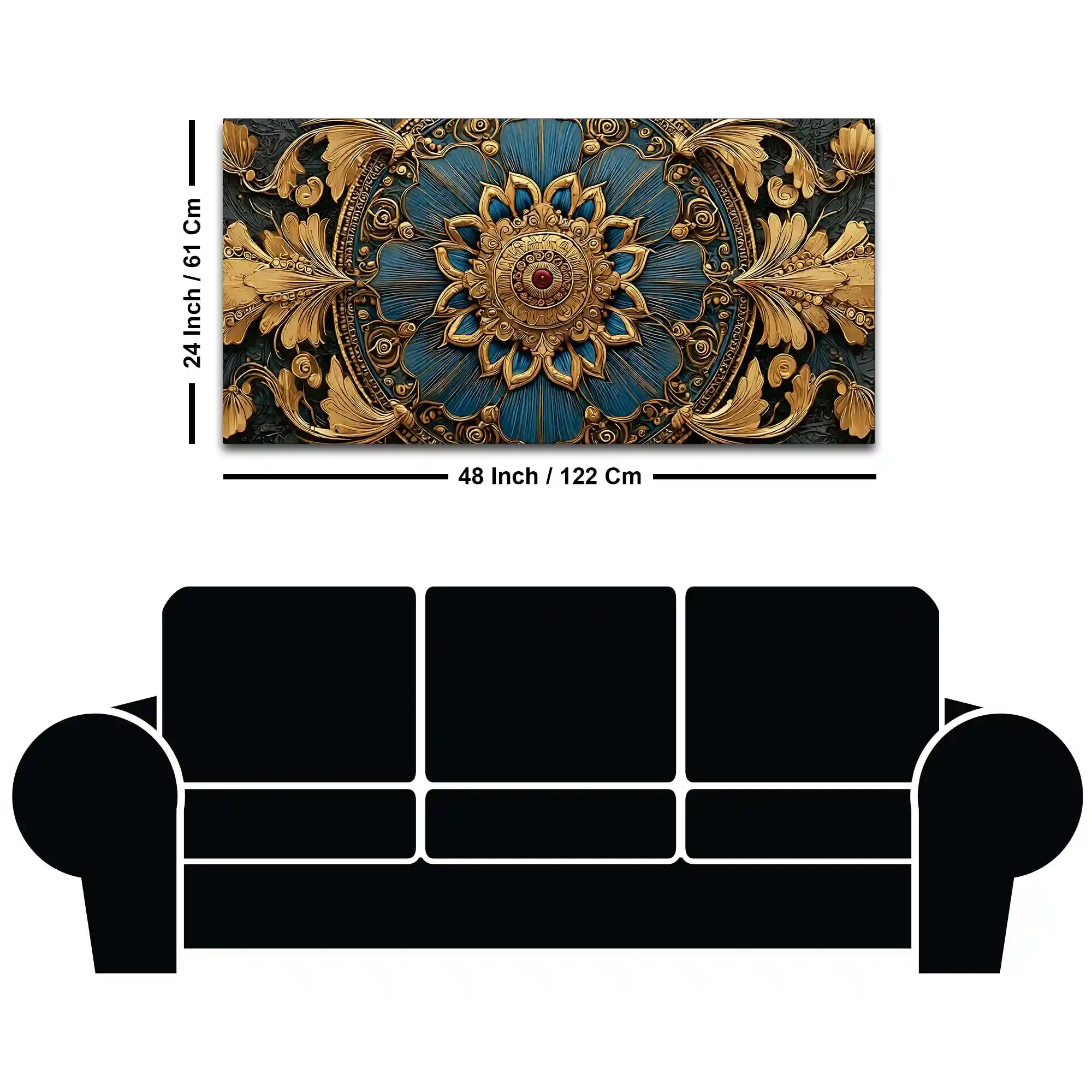 Royal Blue and Gold Mandala Canvas Wall Painting for Home Decor - Image 8