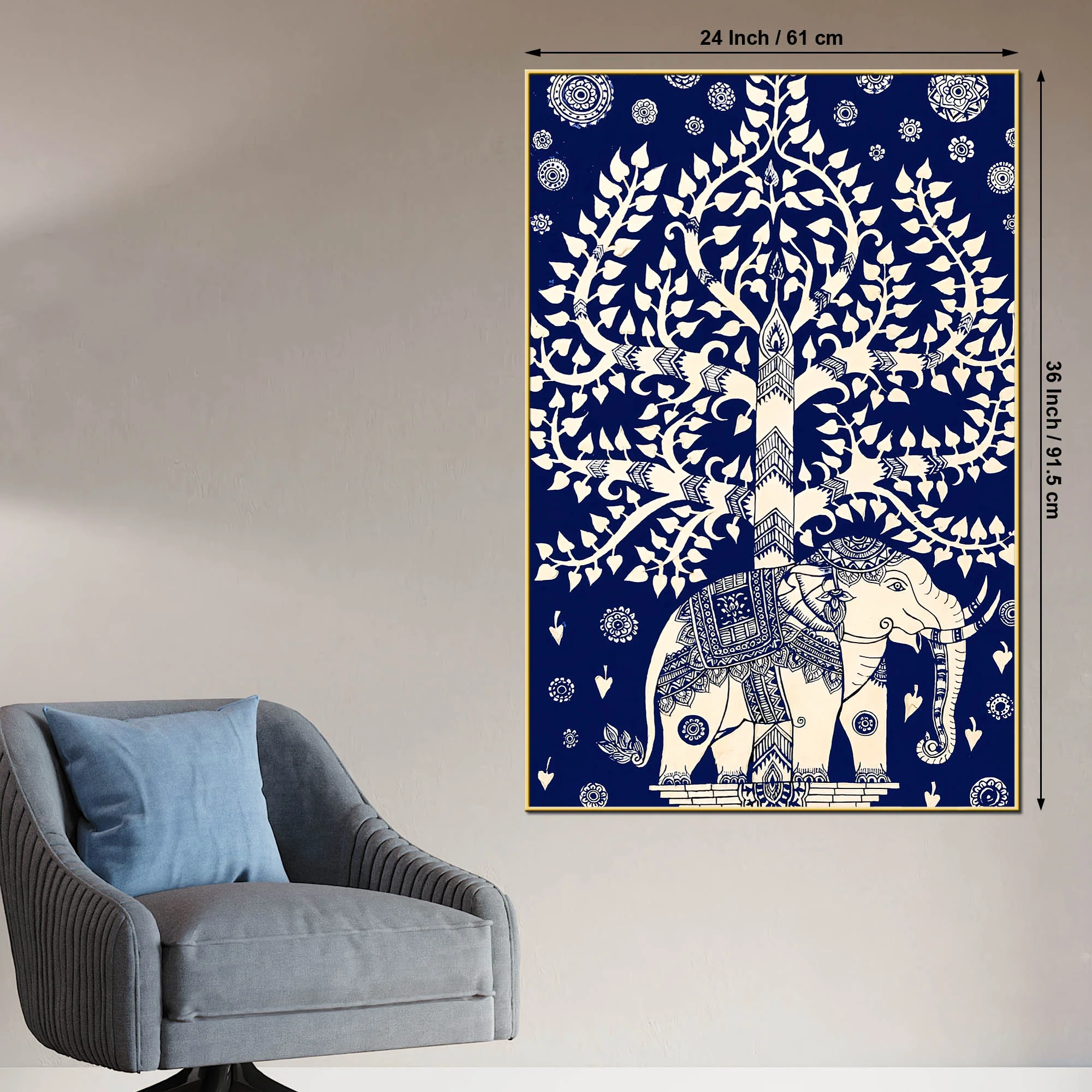 Royal Blue Tree of Life Elephant Wall Art Canvas Painting - Image 5
