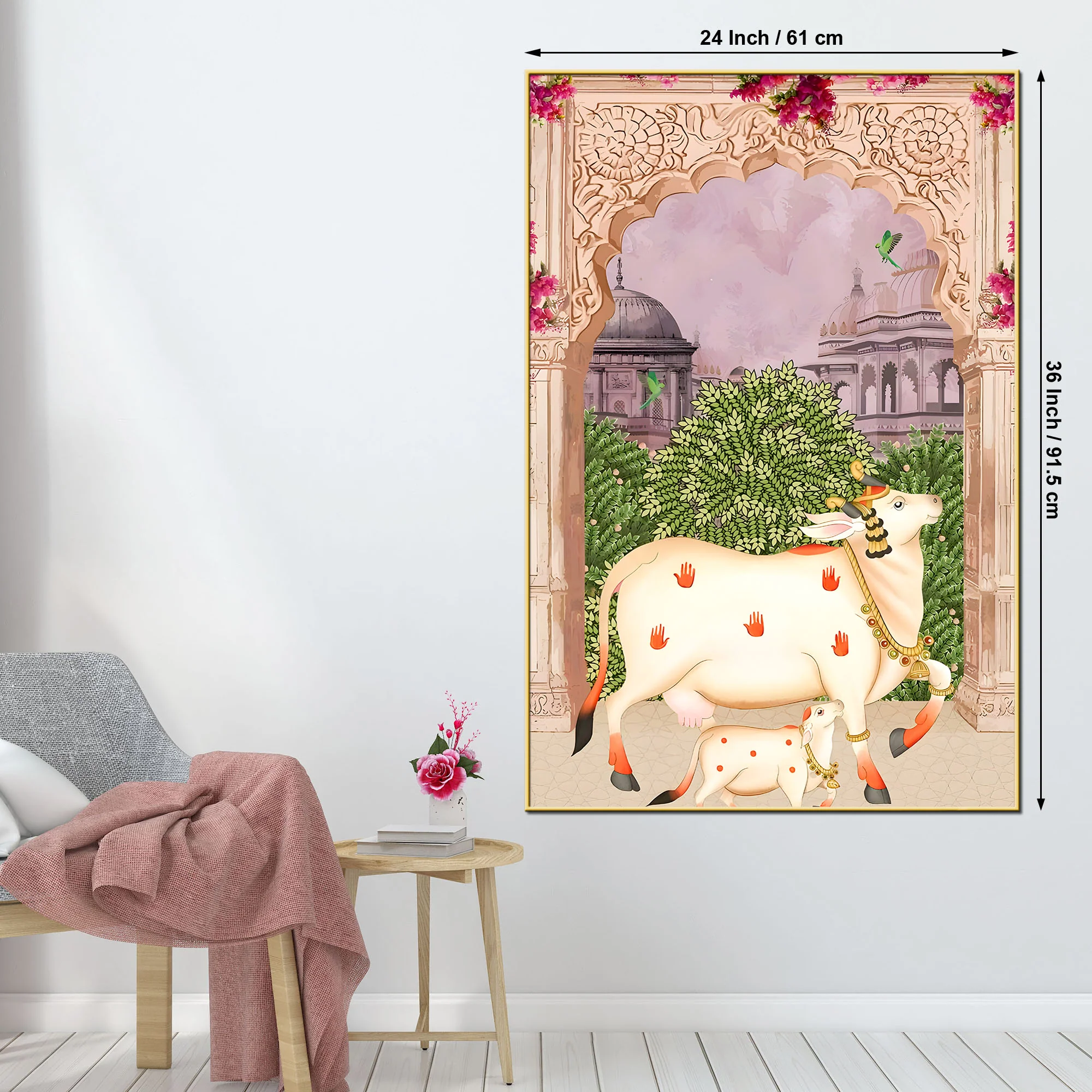 Royal Cow and Calf Pichwai Style Canvas Wall Painting - Image 5