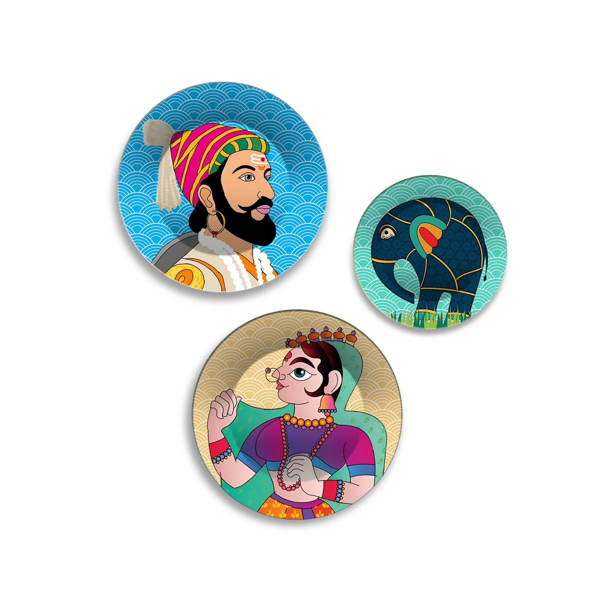 Royal & Cultural Regal Spirit Premium Wall Plates Painting Set of 3 - Image 4