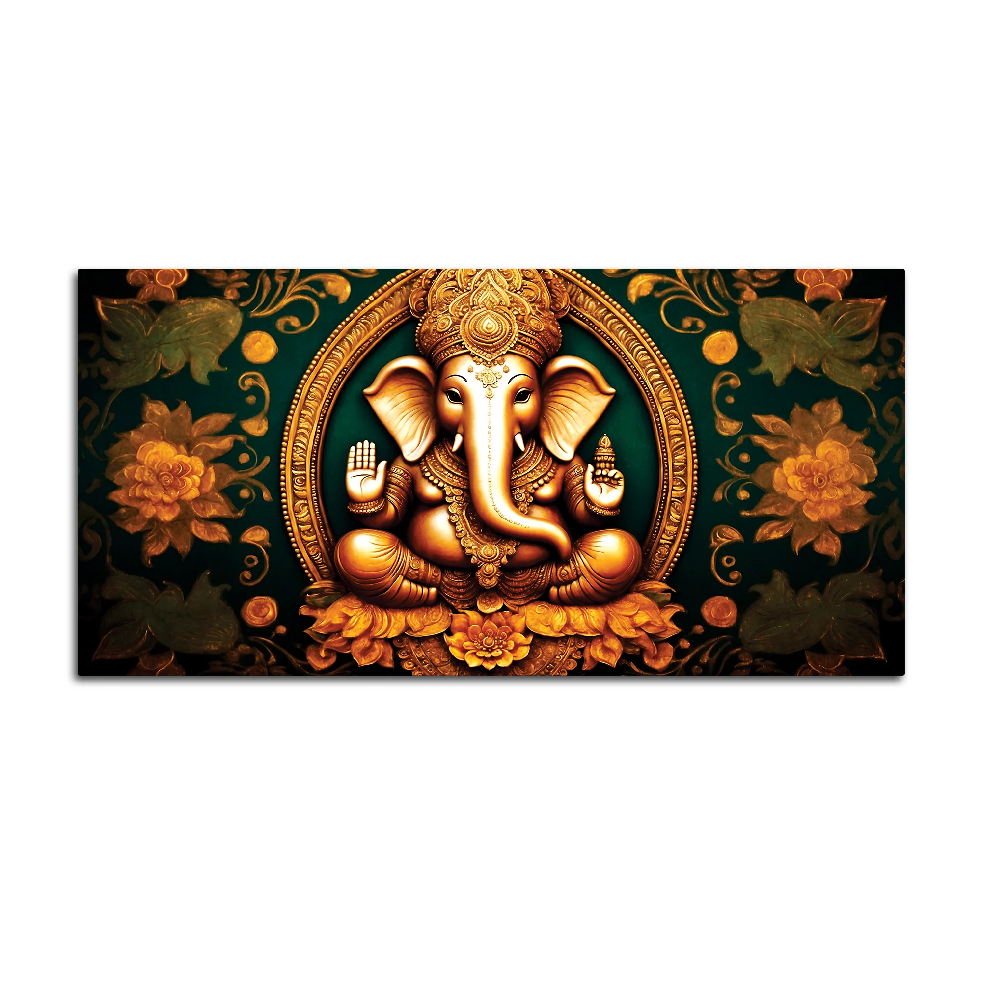 Royal Divine Lord Shri Ganesha with Beautiful Flowers Spiritual Canvas Wall Painting for Home & Office Decor – Modern Devotional Wall Art - Image 4