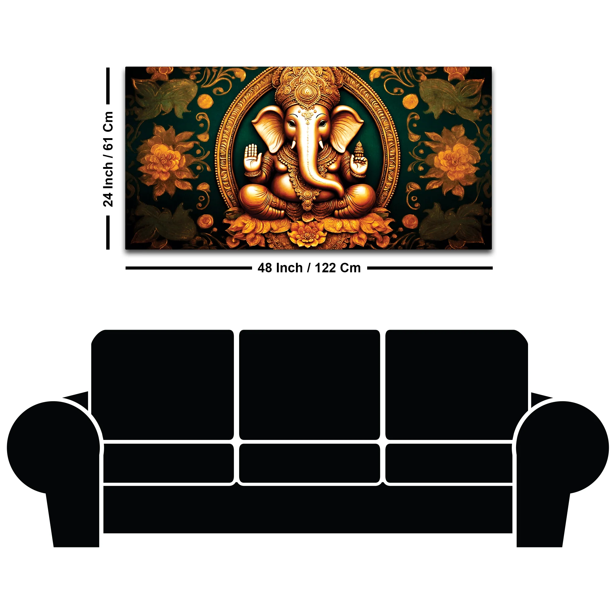 Royal Divine Lord Shri Ganesha with Beautiful Flowers Spiritual Canvas Wall Painting for Home & Office Decor – Modern Devotional Wall Art - Image 8