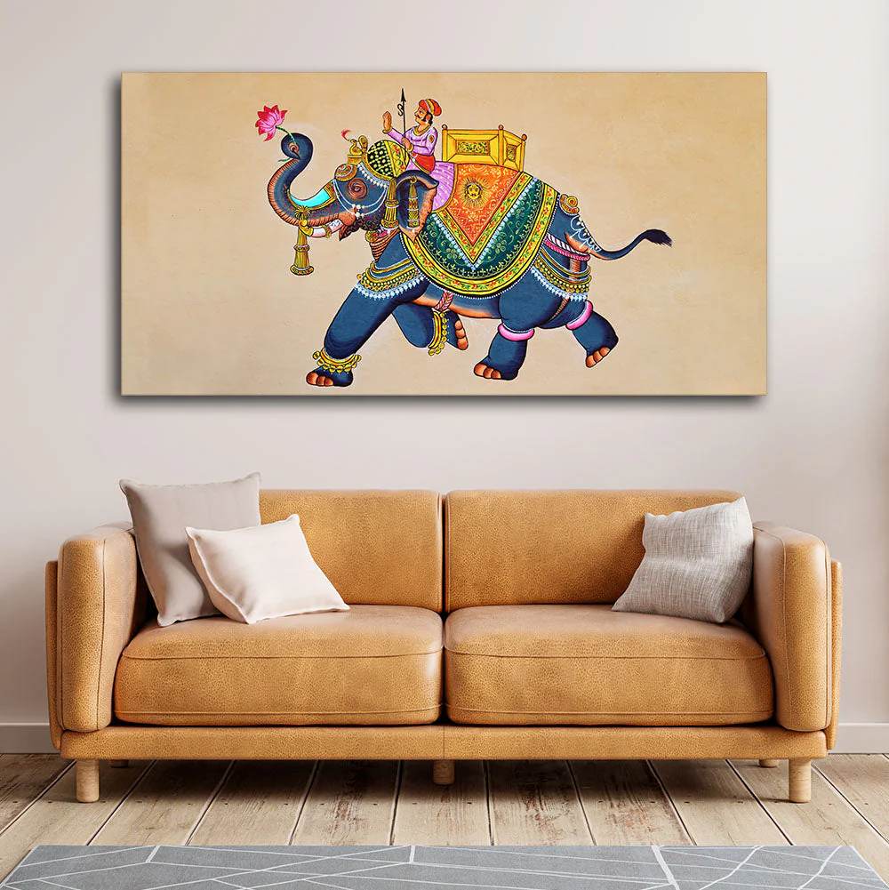 Madhubani Art Elephant Premium Canvas Wall Painting - Image 3
