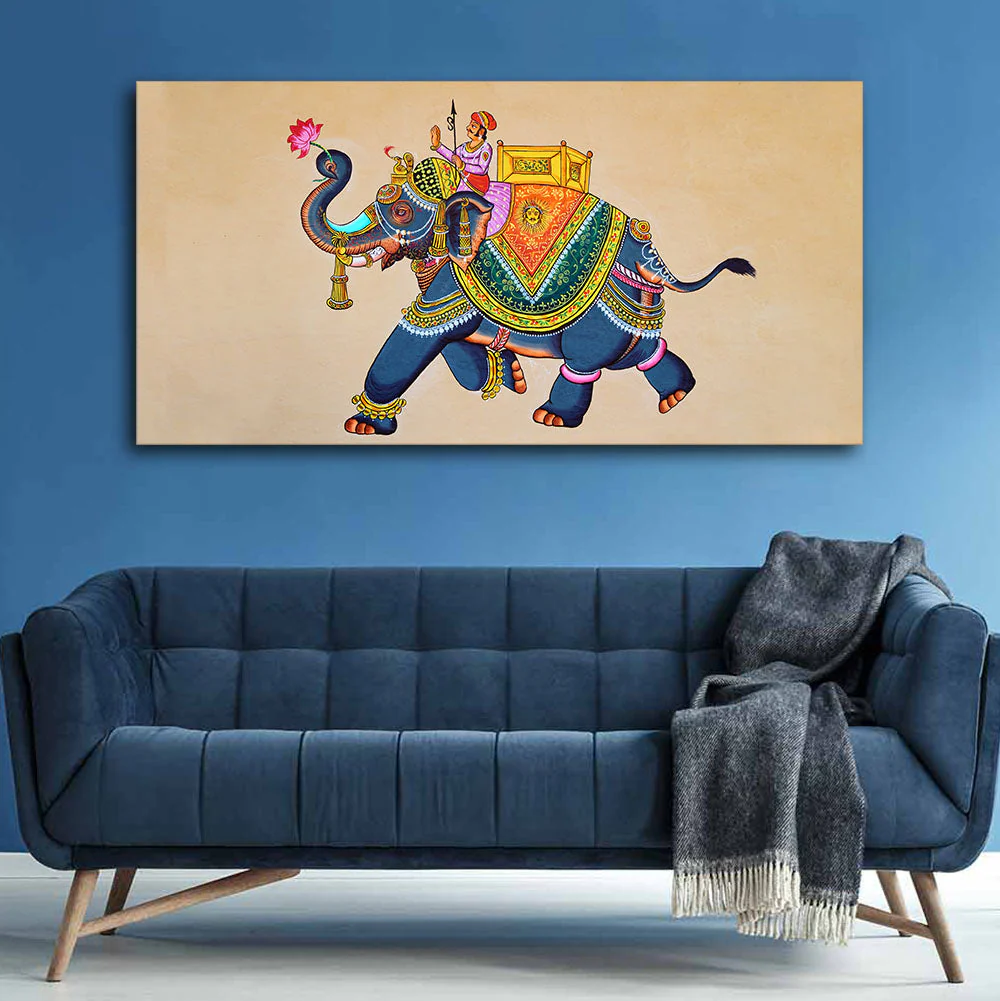 Madhubani Art Elephant Premium Canvas Wall Painting - Image 4