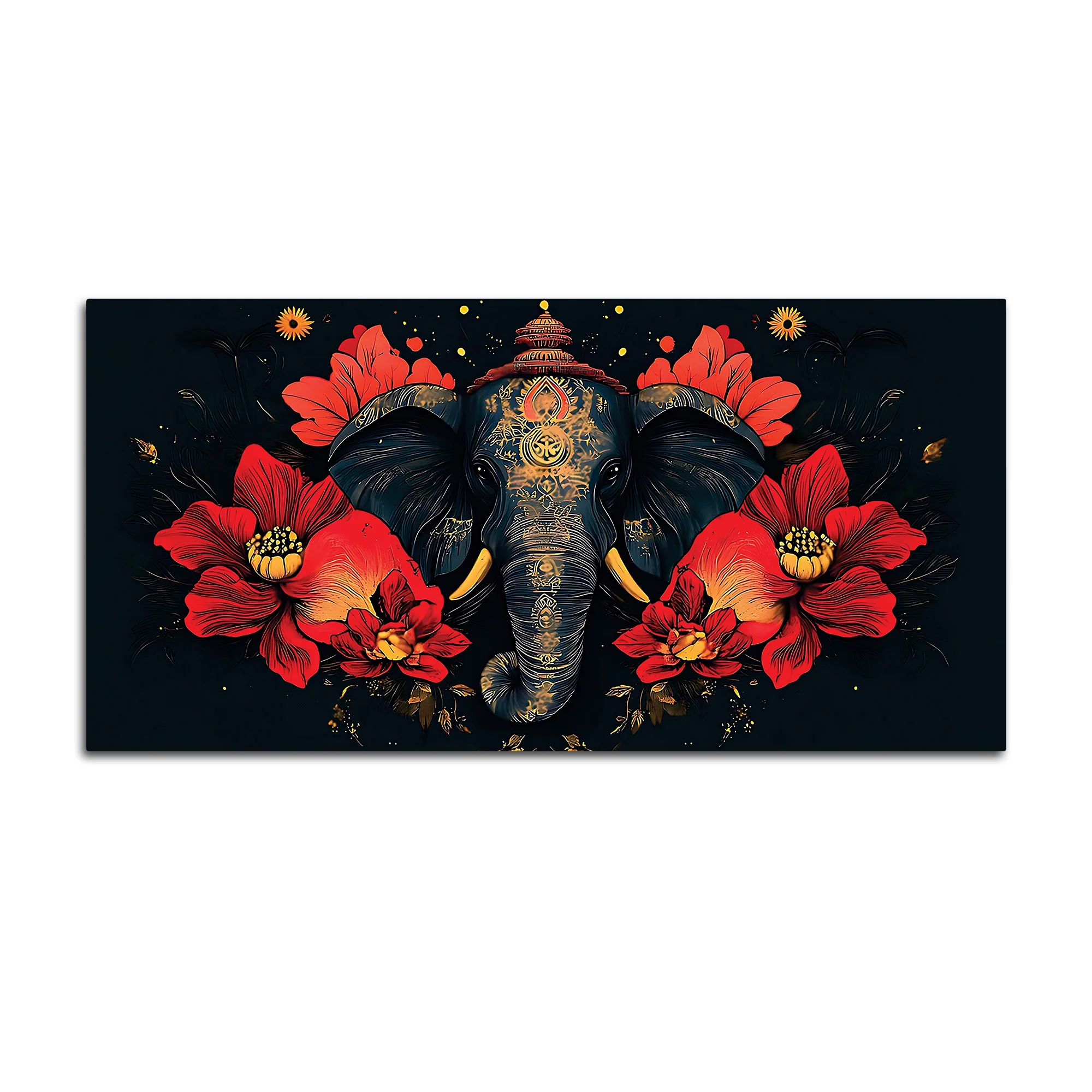 Royal Elephant with Hibiscus flowers Artistic Canvas Wall Painting for Home & Office – Premium Wall Décor - Image 4