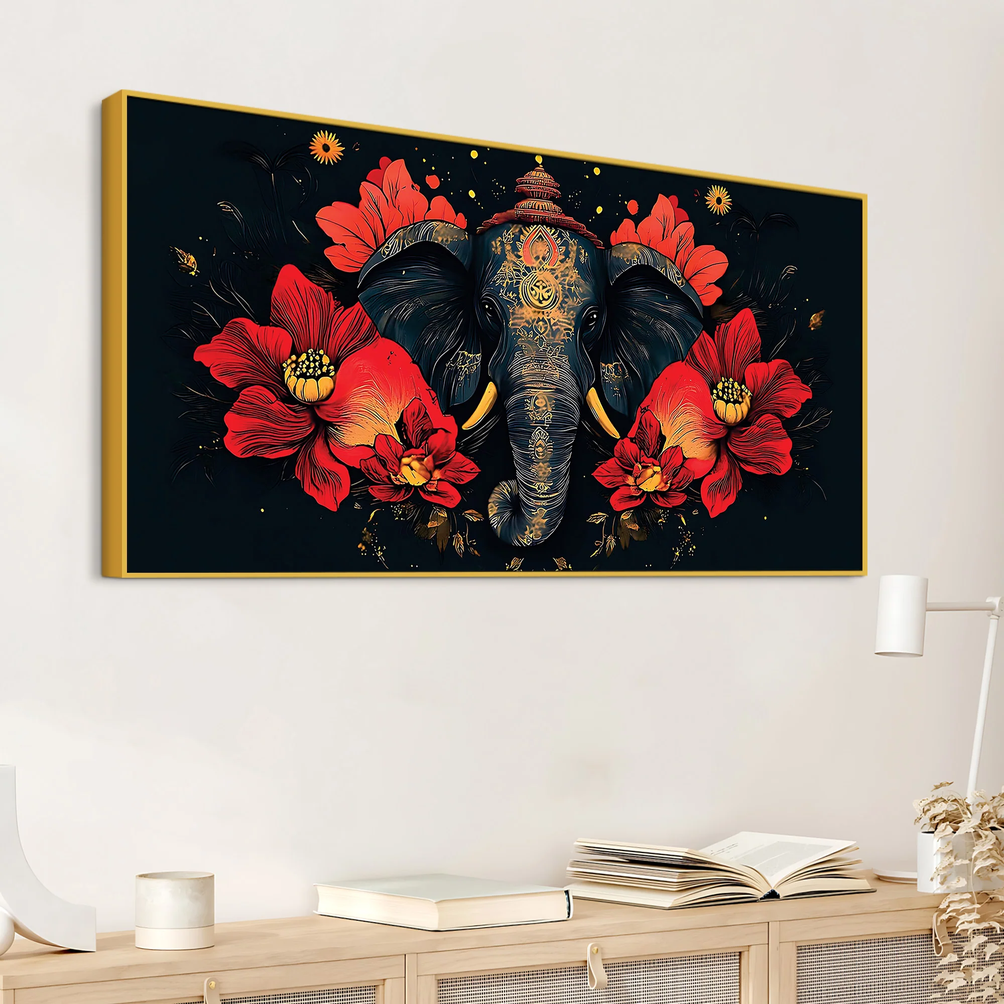 Royal Elephant with Hibiscus flowers Artistic Canvas Wall Painting for Home & Office – Premium Wall Décor - Image 5