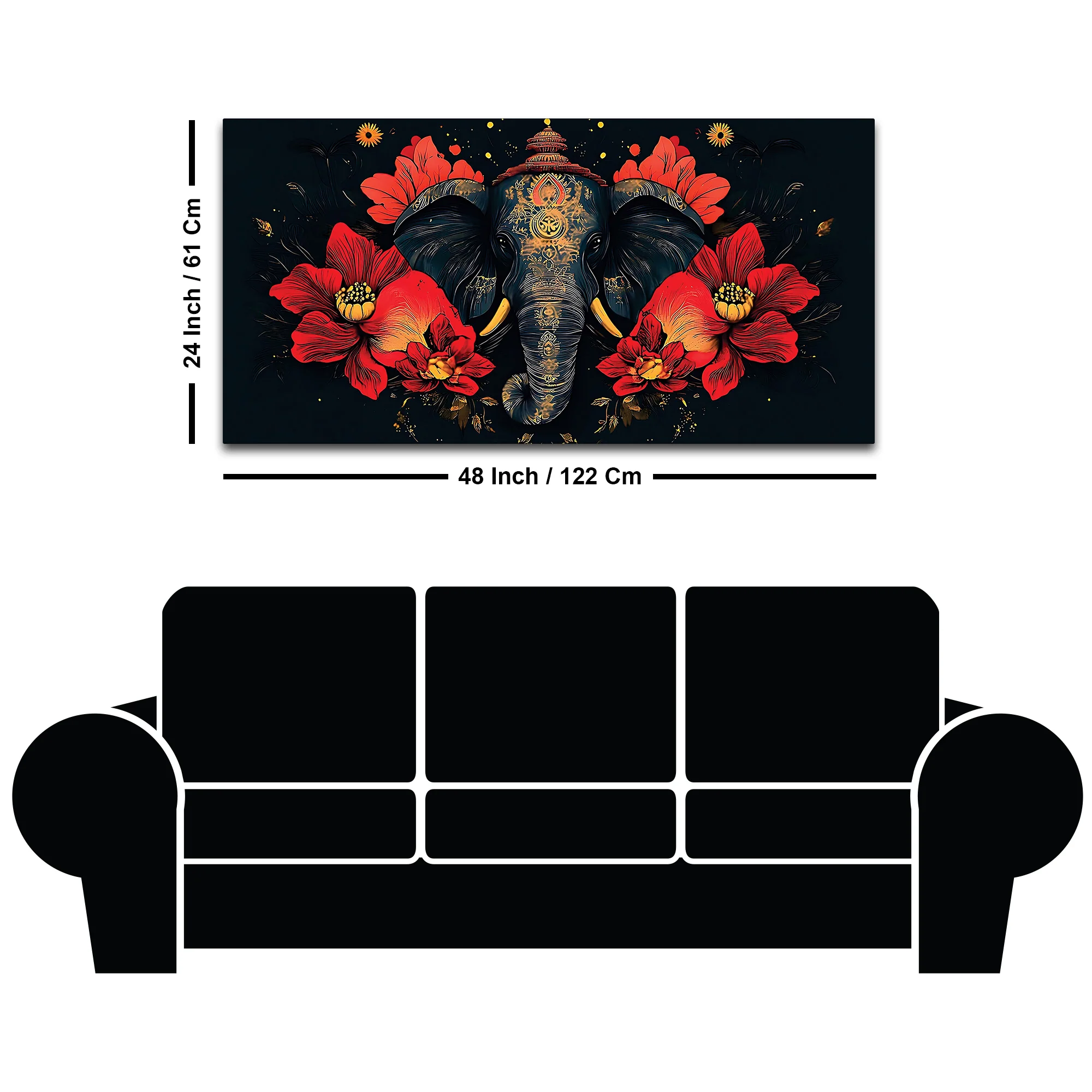 Royal Elephant with Hibiscus flowers Artistic Canvas Wall Painting for Home & Office – Premium Wall Décor - Image 8