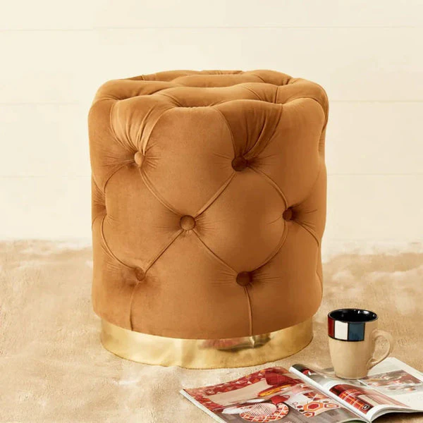 Royal Look Ottoman in Soft Velvet and Gold Trim