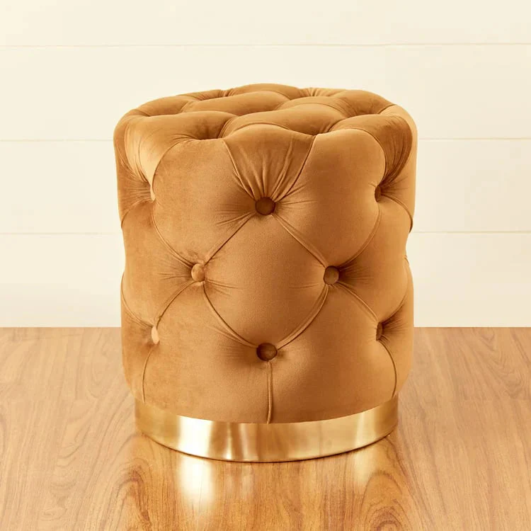 Royal Look Ottoman in Soft Velvet and Gold Trim - Image 2