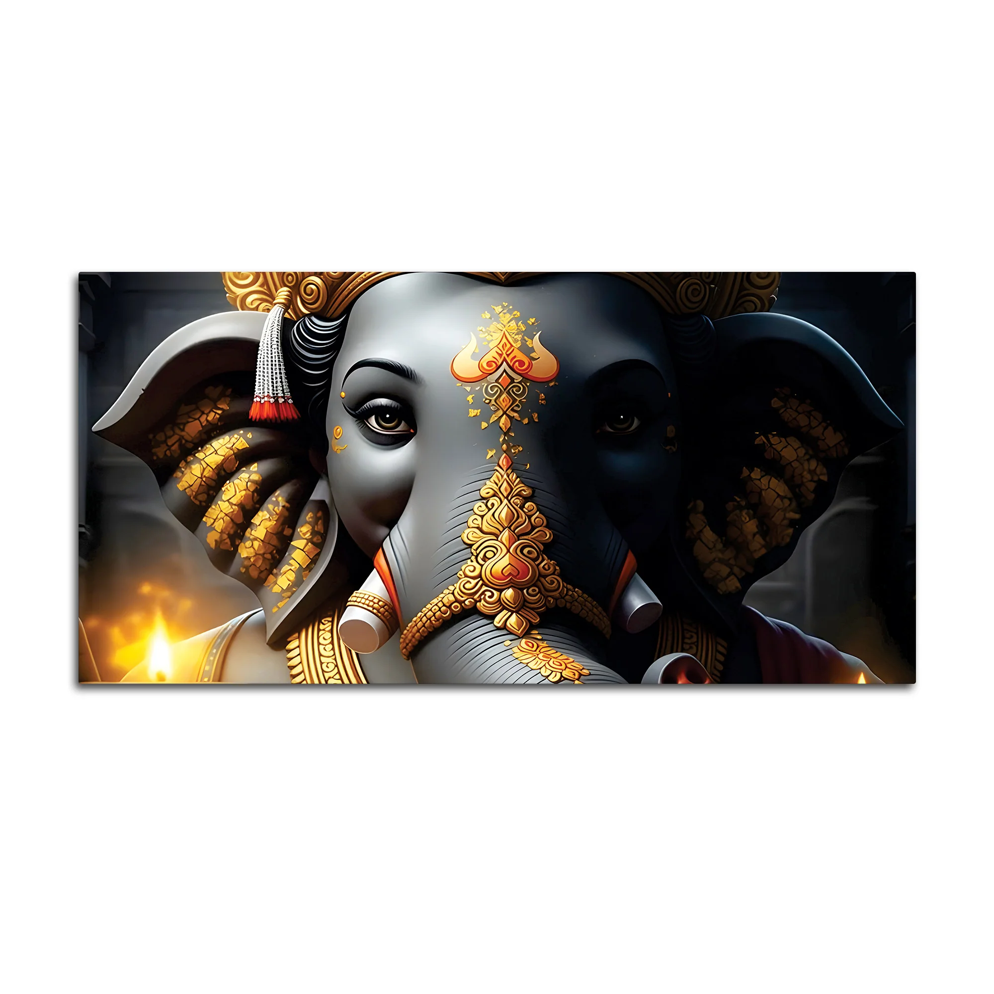 Royal Lord Shri Ganesha Grey & Dark Gold Canvas Wall Painting – Luxury Spiritual Wall Art for Home & Office Decor - Image 4