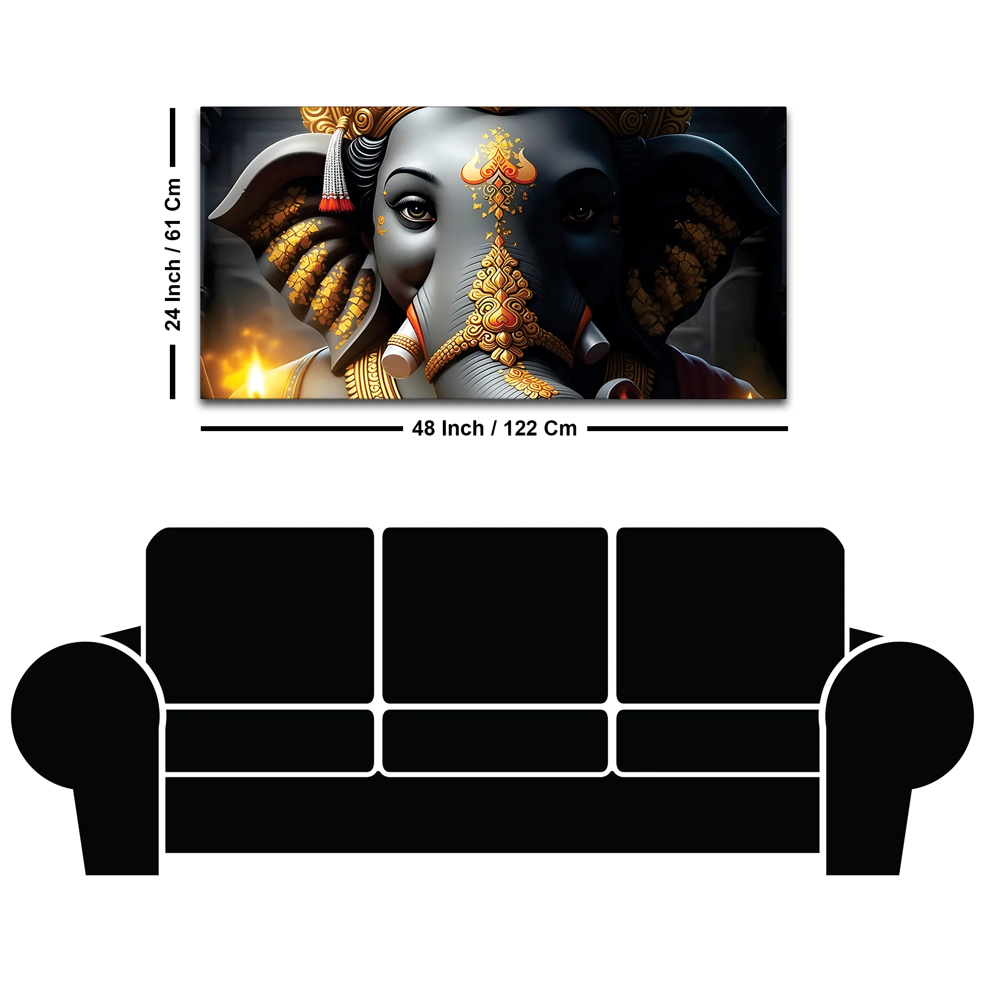 Royal Lord Shri Ganesha Grey & Dark Gold Canvas Wall Painting – Luxury Spiritual Wall Art for Home & Office Decor - Image 8