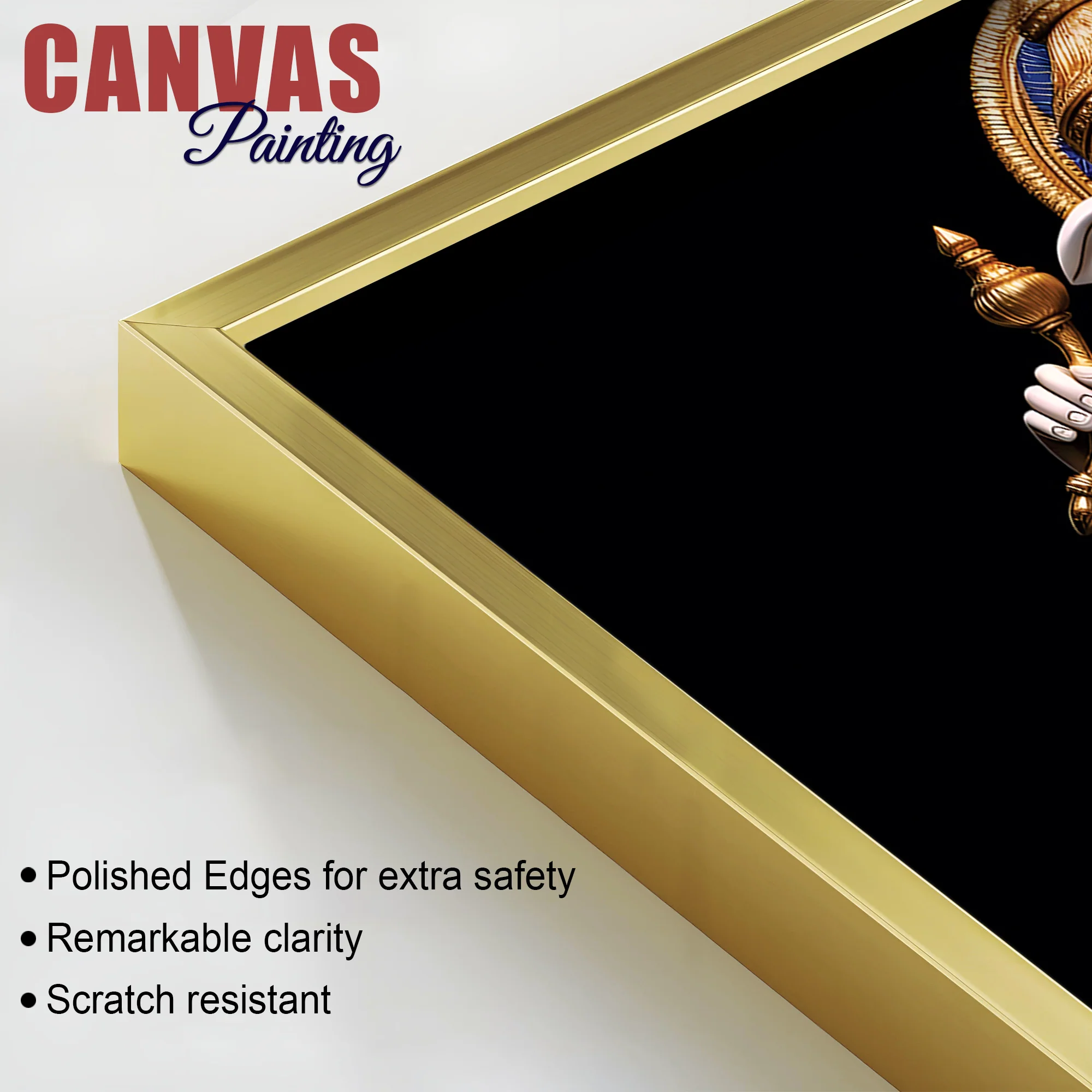 Royal Lord Shri Ganpati Bappa Auspicious Golden & Blue Sculpture Canvas Wall Painting for Home & Office – Modern Religious Wall Decor - Image 6