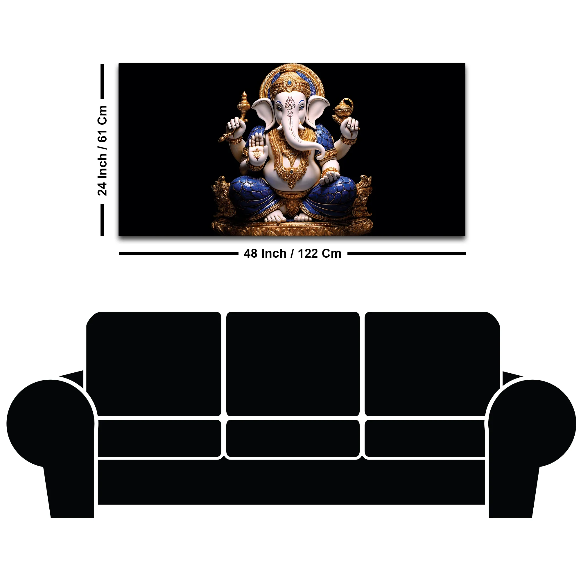 Royal Lord Shri Ganpati Bappa Auspicious Golden & Blue Sculpture Canvas Wall Painting for Home & Office – Modern Religious Wall Decor - Image 8