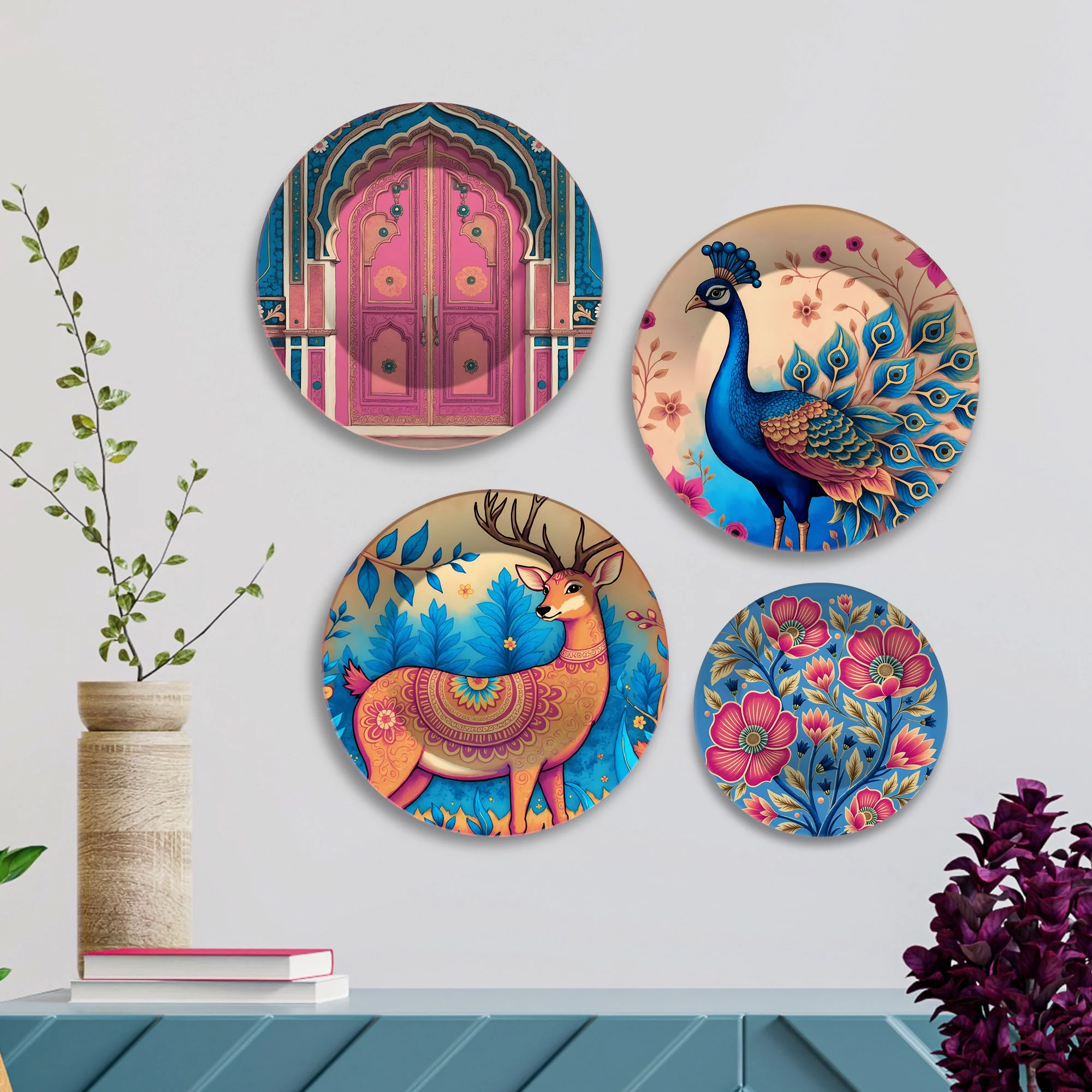Royal Mughal Charm Decorative Premium Wall Plates Painting Set of Four - Image 3