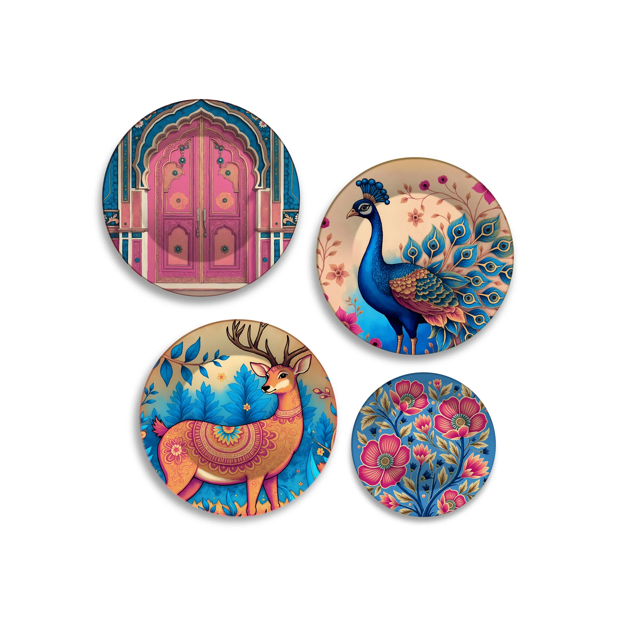 Royal Mughal Charm Decorative Premium Wall Plates Painting Set of Four - Image 4