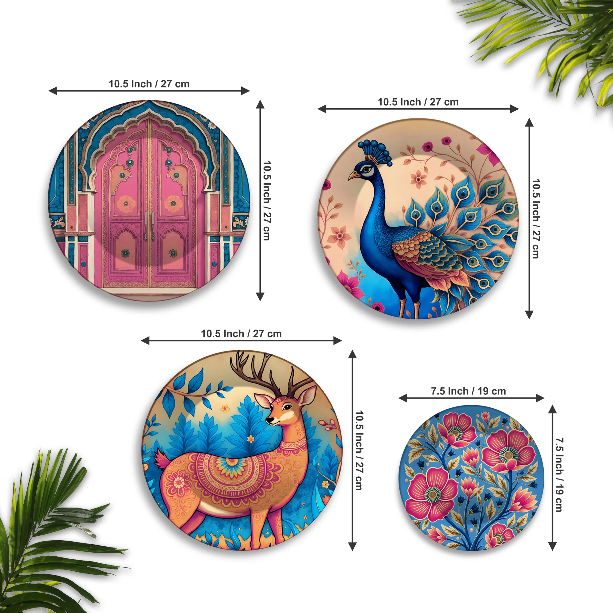 Royal Mughal Charm Decorative Premium Wall Plates Painting Set of Four - Image 6