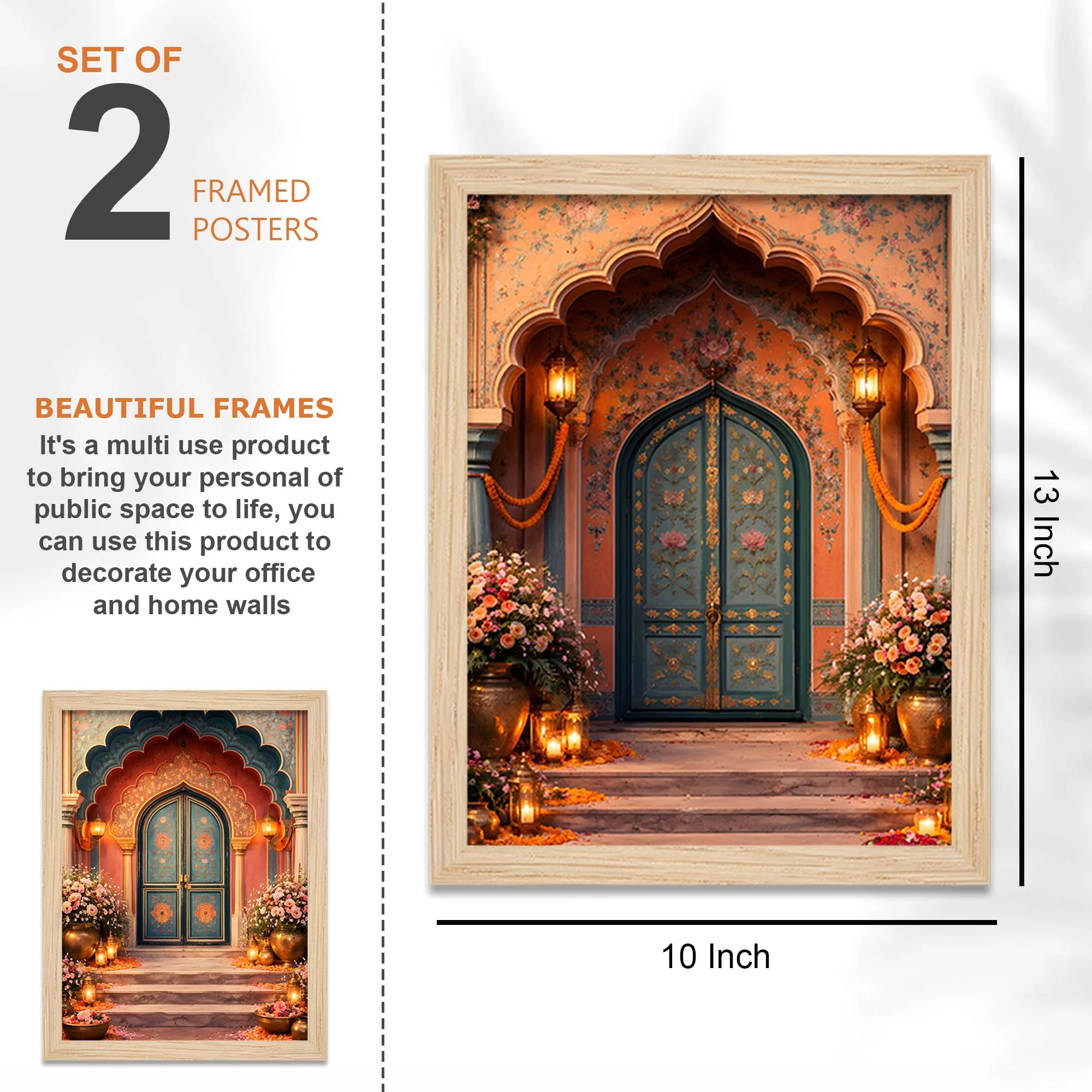 Royal Mughal Doorway & Peacock Art Wall Frame Set of Four - Image 4