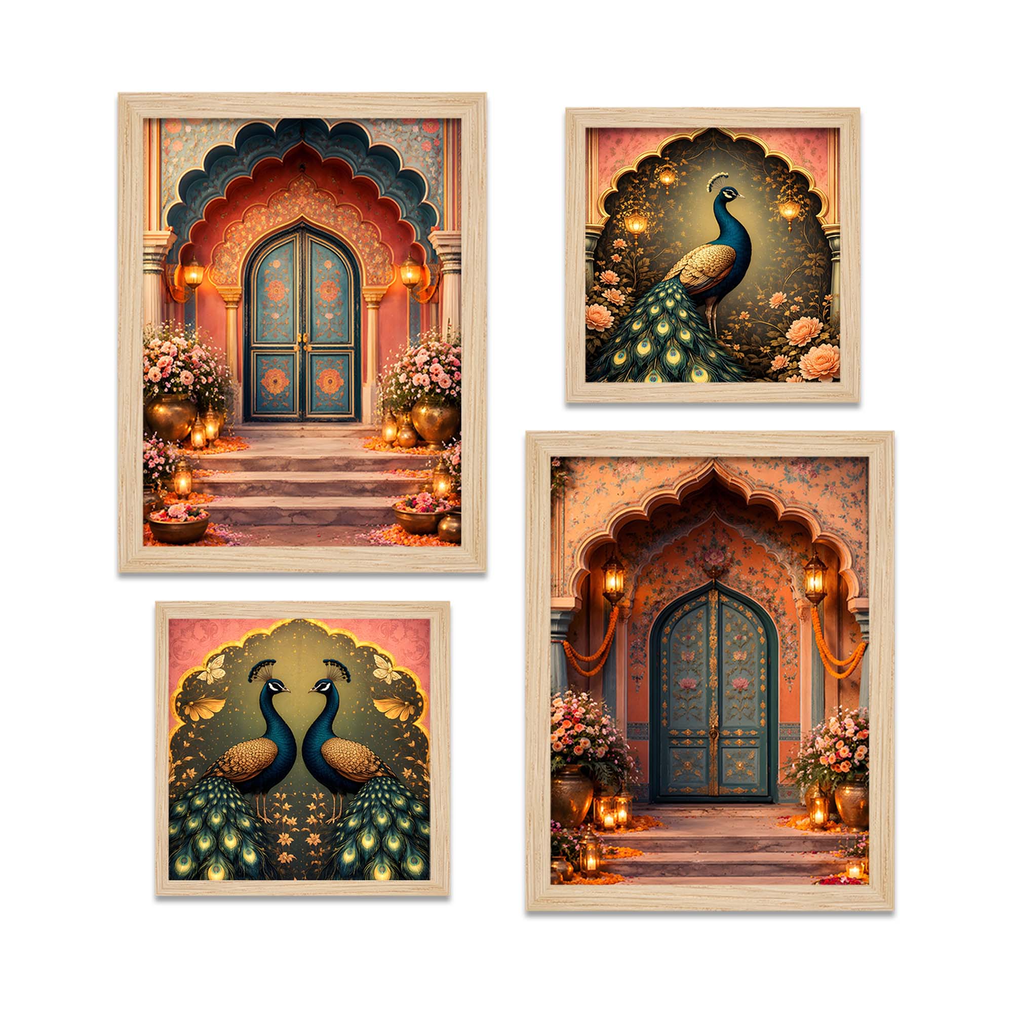 Royal Mughal Doorway & Peacock Art Wall Frame Set of Four - Image 5